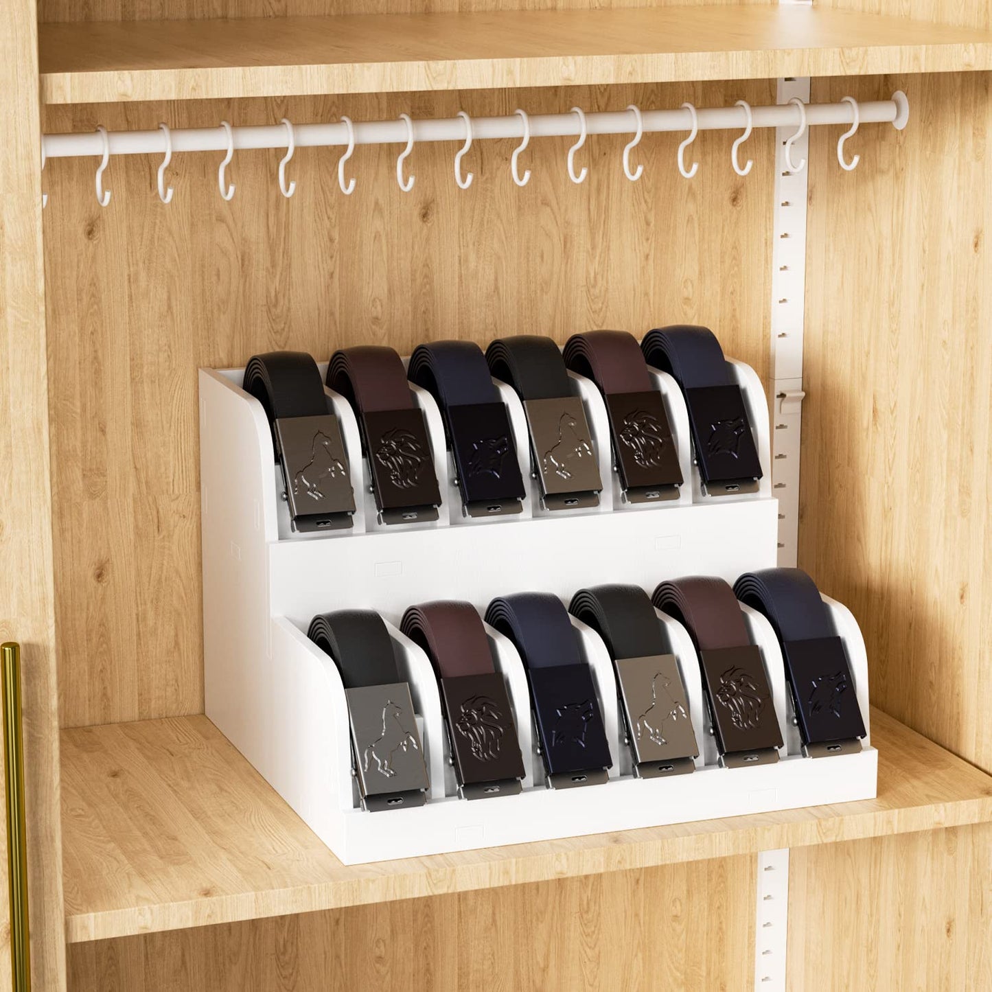 QI XING Belt Organizer - 12 Grid Belt Rack, Drawer Storage Holder for Closet, Displayer for Men & Women (White)
