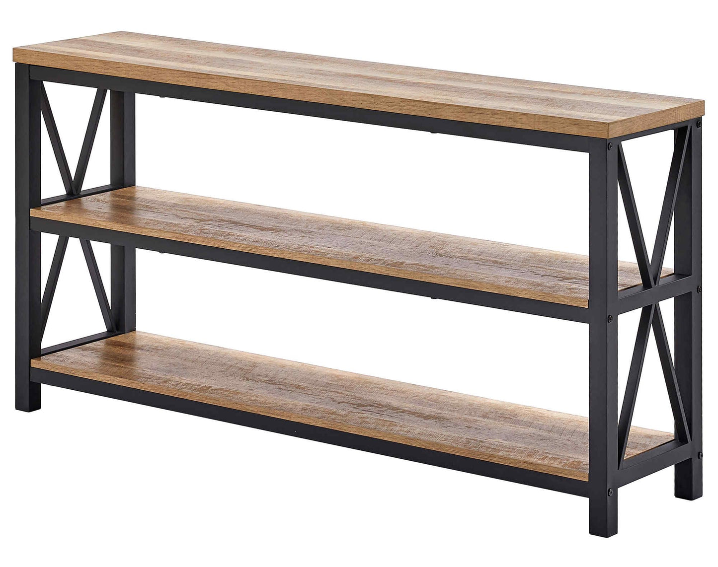 FATORRI Industrial Console Table for Entryway, Wood Sofa Table, Rustic Hallway Tables with 3-Tier Shelves for Living Room (55 Inch, Rustic Oak)