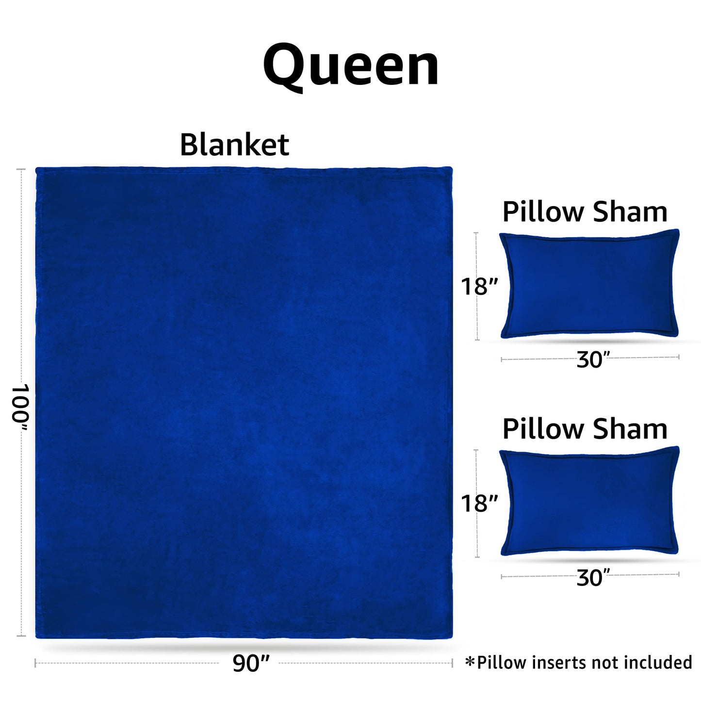 Ocomfly Queen Blanket and Pillow Set - Premium fleece blanket with 2 matching queen pillow shams. Cozy, plush, and stylish. Super soft blanket with decorative pillows for bed. Cobalt Queen blanket set