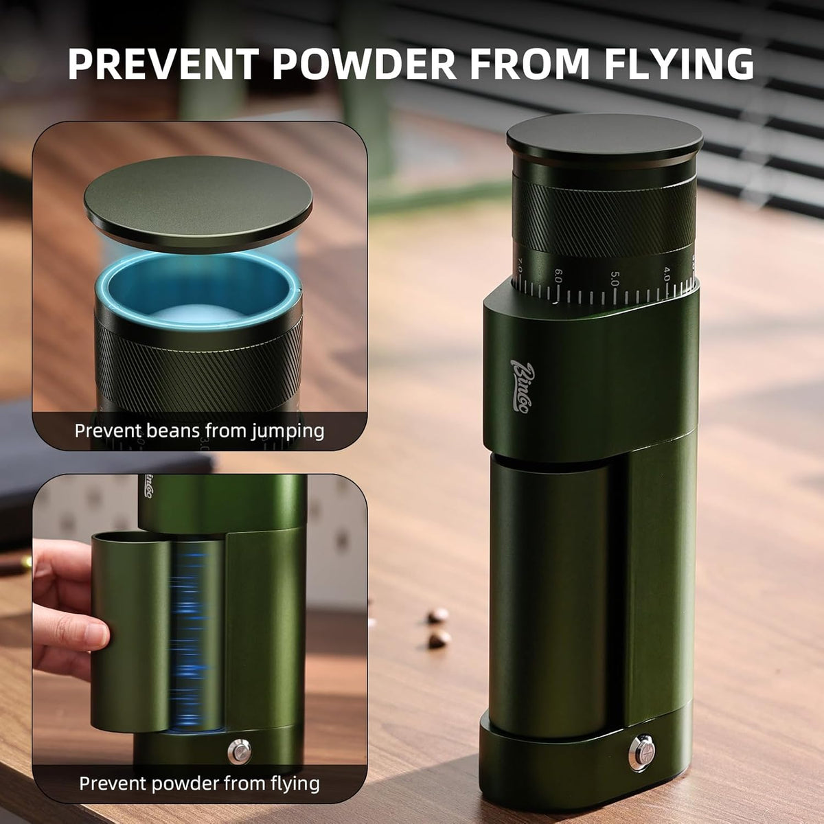 Bincoo DM09 Electric Coffee Grinder with CNC Steel Burr,Stepless Adjustable Settings Coffee Bean Grinder, Compact Design, Quiet Operation – For Espresso,Pour Over,French Press(Green)