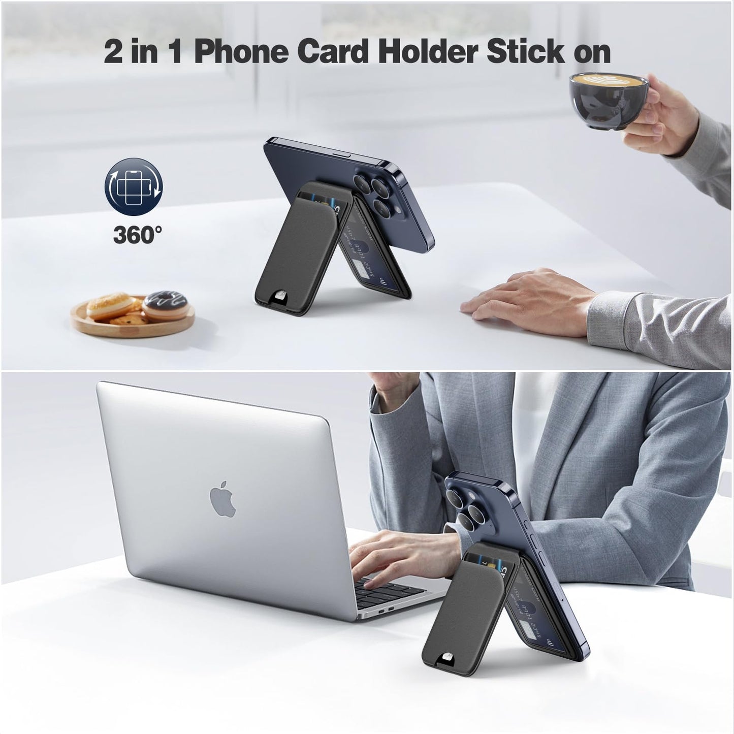 QYQBOON Mag-Safe Wallet Magnetic Wallet for Phone Lightweight Magnetic Phone Pouch Stand Adjustable Leather Mag-Safe Card Holder for iPhone 16/15/14/13/12 Series, Not for iPhone 13/12 Mini (Black)