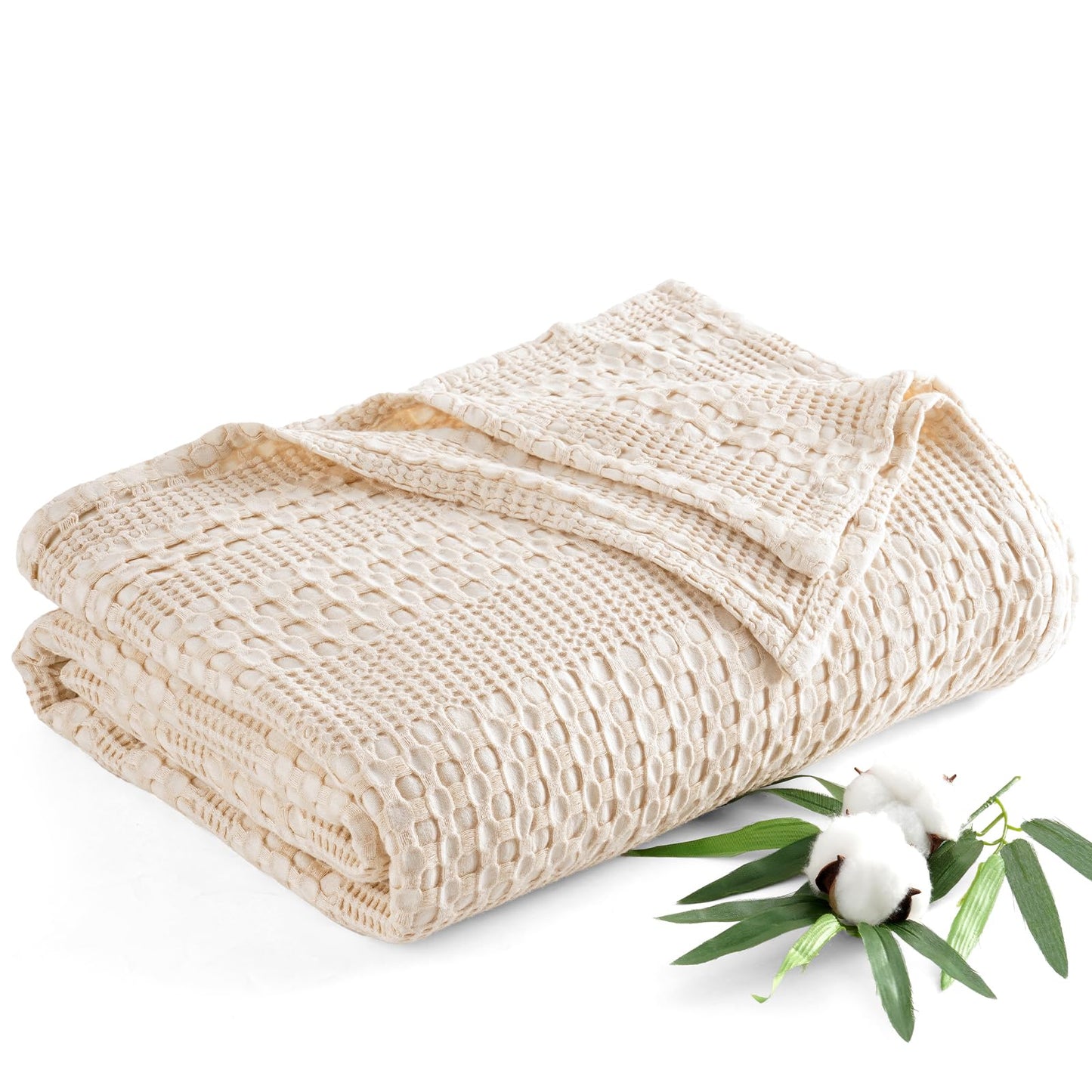 PHF Stone-Washed Cooling Waffle Twin Size Blanket - Lightweight Breathable Summer Blanket, 60% Rayon from Bamboo & 40% Cotton, Luxuriously Soft for Bed & Couch, 66"x90", Light Pink