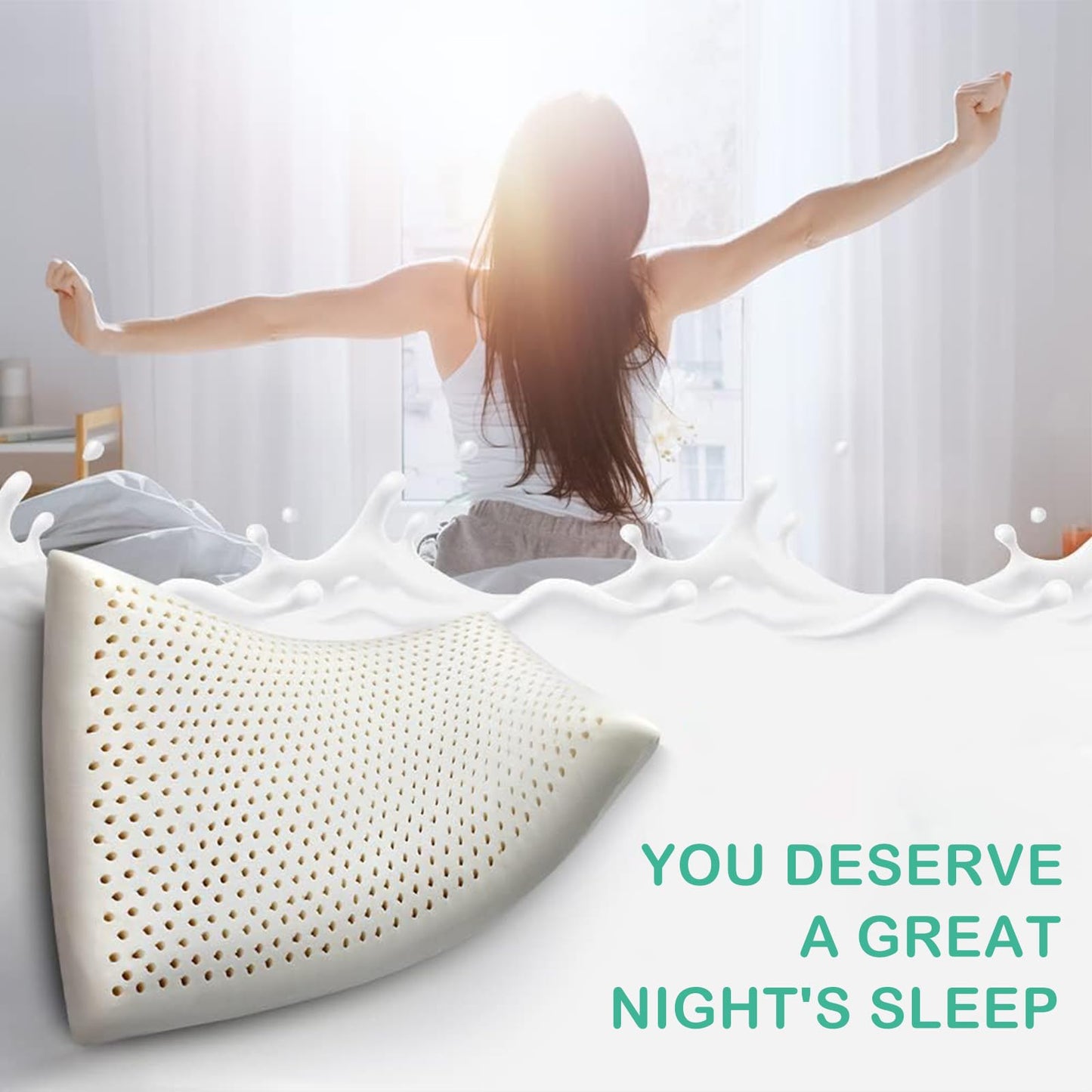Miebeiea 100% Natural Talalay Latex Pillow for Sleeping with Removable Cotton Cover, Premium Soft Bed Pillow Helps Relieve Pain and Pressure, Suitable for Side Back or Stomach Sleepers