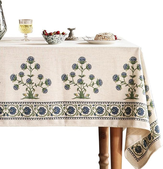 patdrea Designer Linen Vintage Blue Rectangle Tablecloth,Leaves Pattern Anti-Wrinkle Floral Table Cloth,French Decor Table Cover for Kitchen Dining,Christmas,Thanksgiving,Party,55"x87"-Ivar B