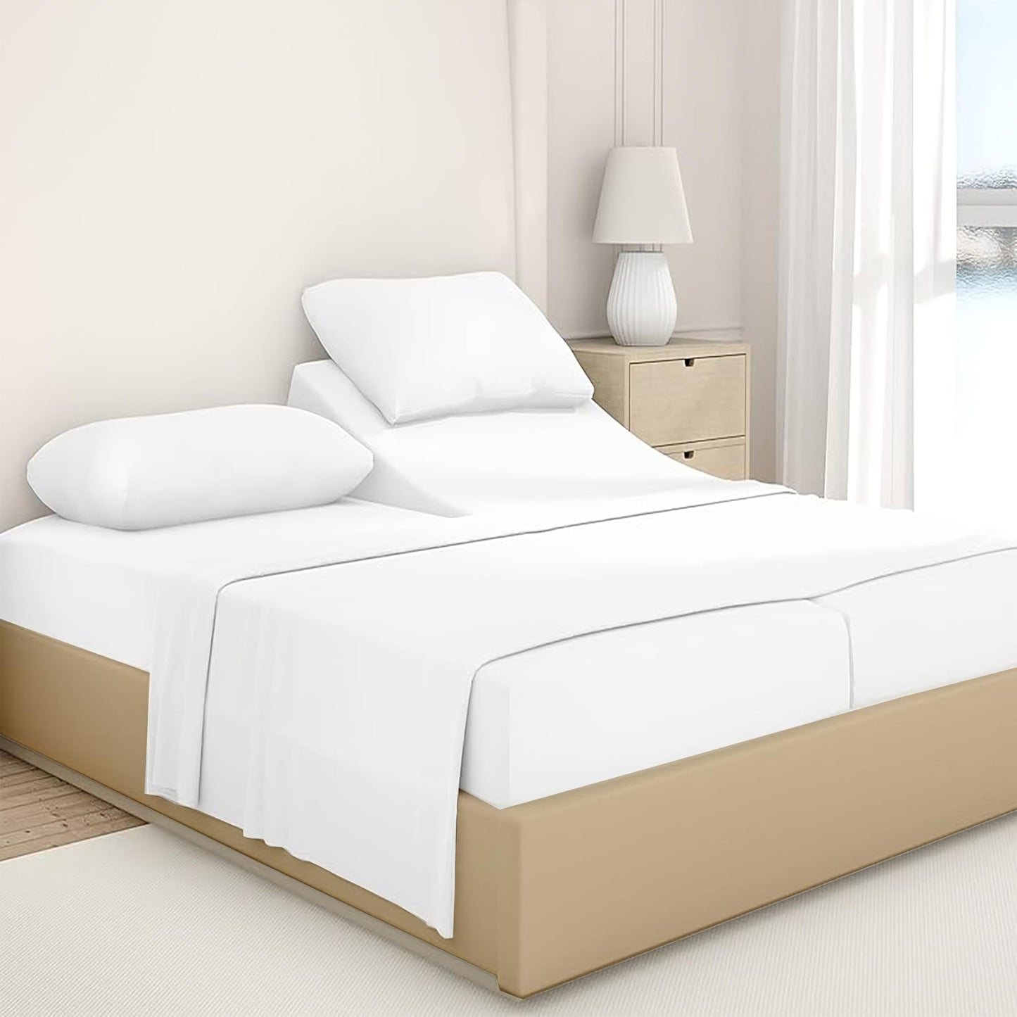 Luxury Split King Sheets Sets - 5 Pcs Split King Sheets for Adjustable Beds - 600 Thread Count, 100% Egyptian Cotton Sheets Split King - 16" Deep Pocket Split King Sheet Set Cotton - White