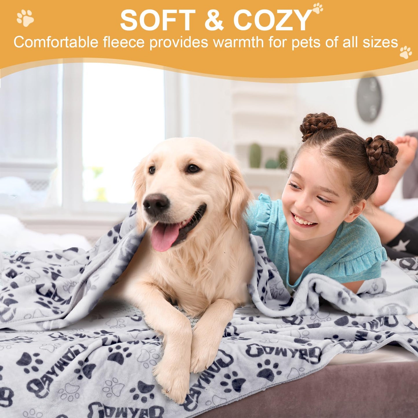 Gowyeg Soft Dog Blanket for Large Dogs - Fluffy Pet Blanket for Cats & Puppy, Reversible Paw Print Design Throw Blanket for Bed, Couch, or Travel - 41x31 Inch, Gray