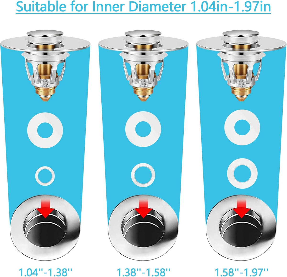Universal Sink Stopper with Hair Catcher, Faster Drainage, Bathroom Sink Drain Strainer in Brass, Pop Up Drain Cover, Basin Plug for 1.04~1.97 Inch Drain Hole