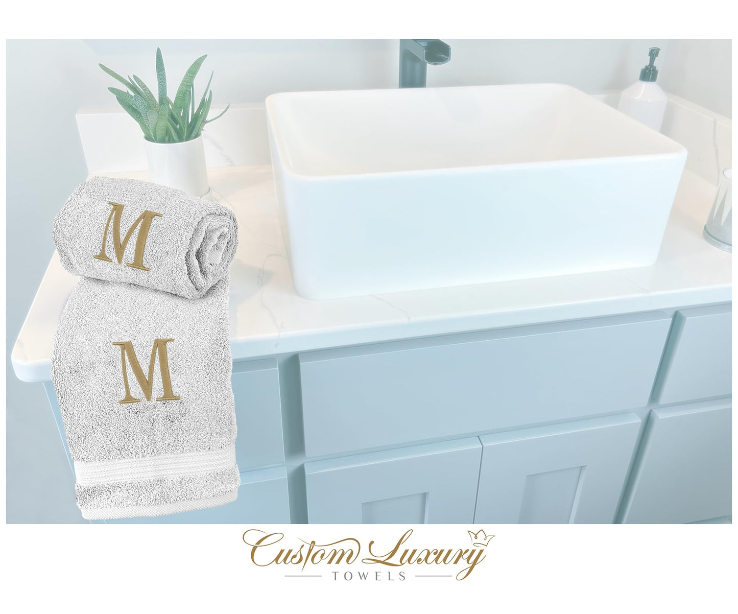 Custom Luxury Towels Monogrammed Hand Towels for Bathroom | Set of 2 | Genuine Turkish Towels | Choose Towel and Thread Color | A - Z | Monogrammed Towels with Embroidered Modern Font