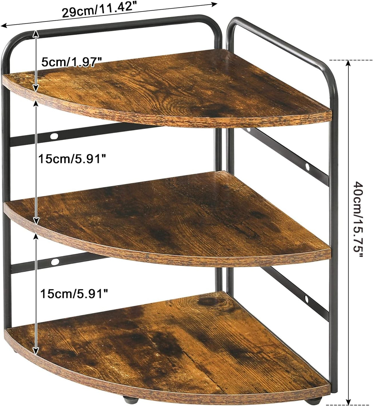 IBUYKE Corner Shelf, Kitchen Counter Organizer, Bathroom Vanity Trays, 3-Tier Spice Rack for Small Spaces,Cosmetic Storage Perfume Holder, Adjustable Height, Rustic Brown,TWJ002H