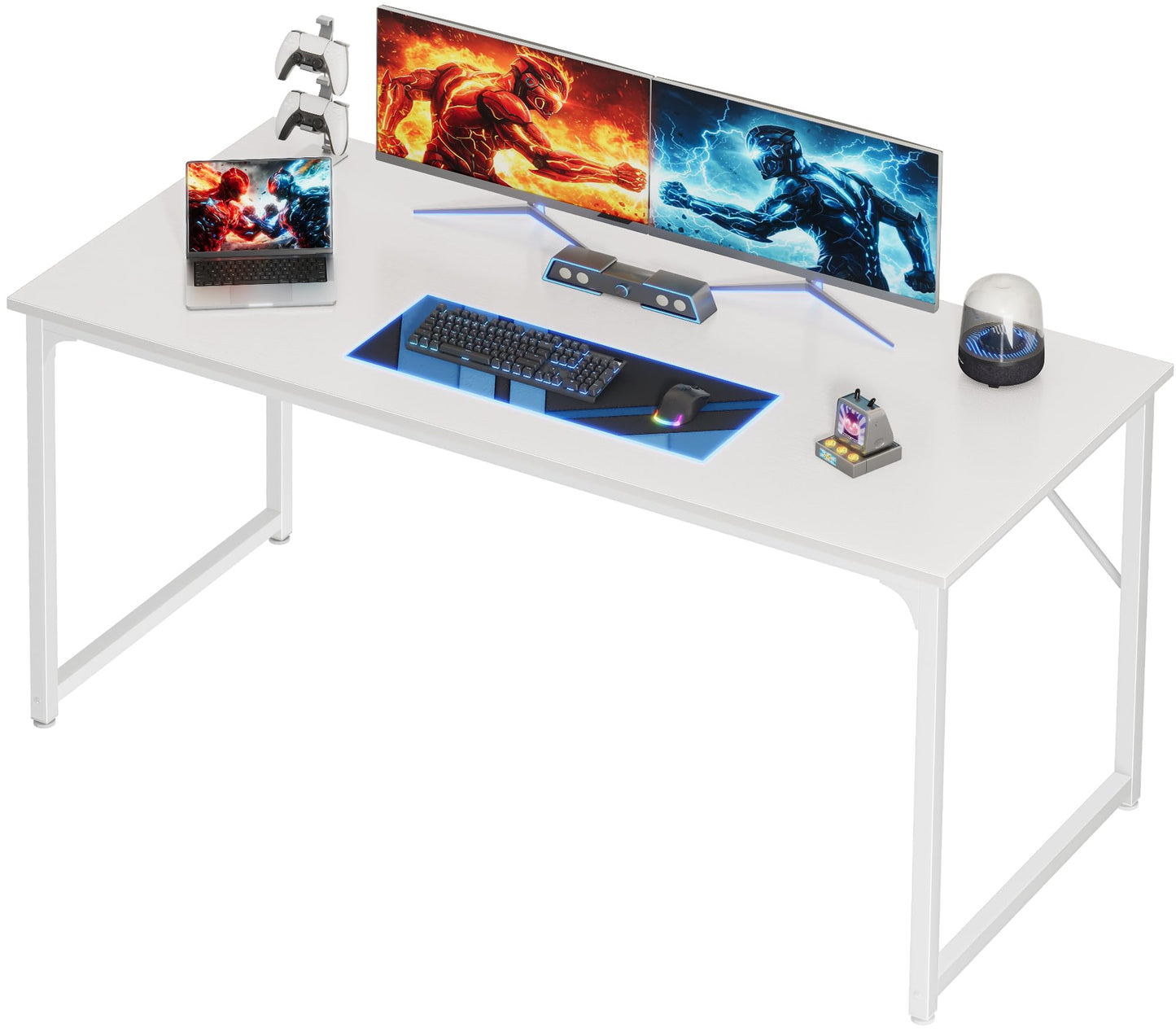 PRAISUN 54 X 24 Inch Computer Desk with Deeper Desktop, Gaming Office Writing Work Desk for Home Office, Study, Bedroom, Work from Home, Metal Frame, White