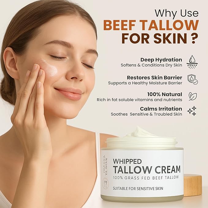 100% Organic Grass Fed Beef Tallow for Skin | Whipped Beef Tallow For Face | Tallow Moisturizer| Premium Beef Tallow for Women With Aloe Vera & Raw Honey & Beeswax- 5 FL.Oz
