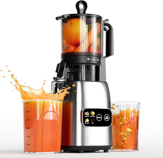 Juicer Machines, 5.4" Extra Large Feed Chute Cold Press Juicer, Juice Maker Extractor Machine with Touch Screen, Slow Masticating Juicer for Whole Vegetables & Fruits, High Juice Yield, Easy to Clean
