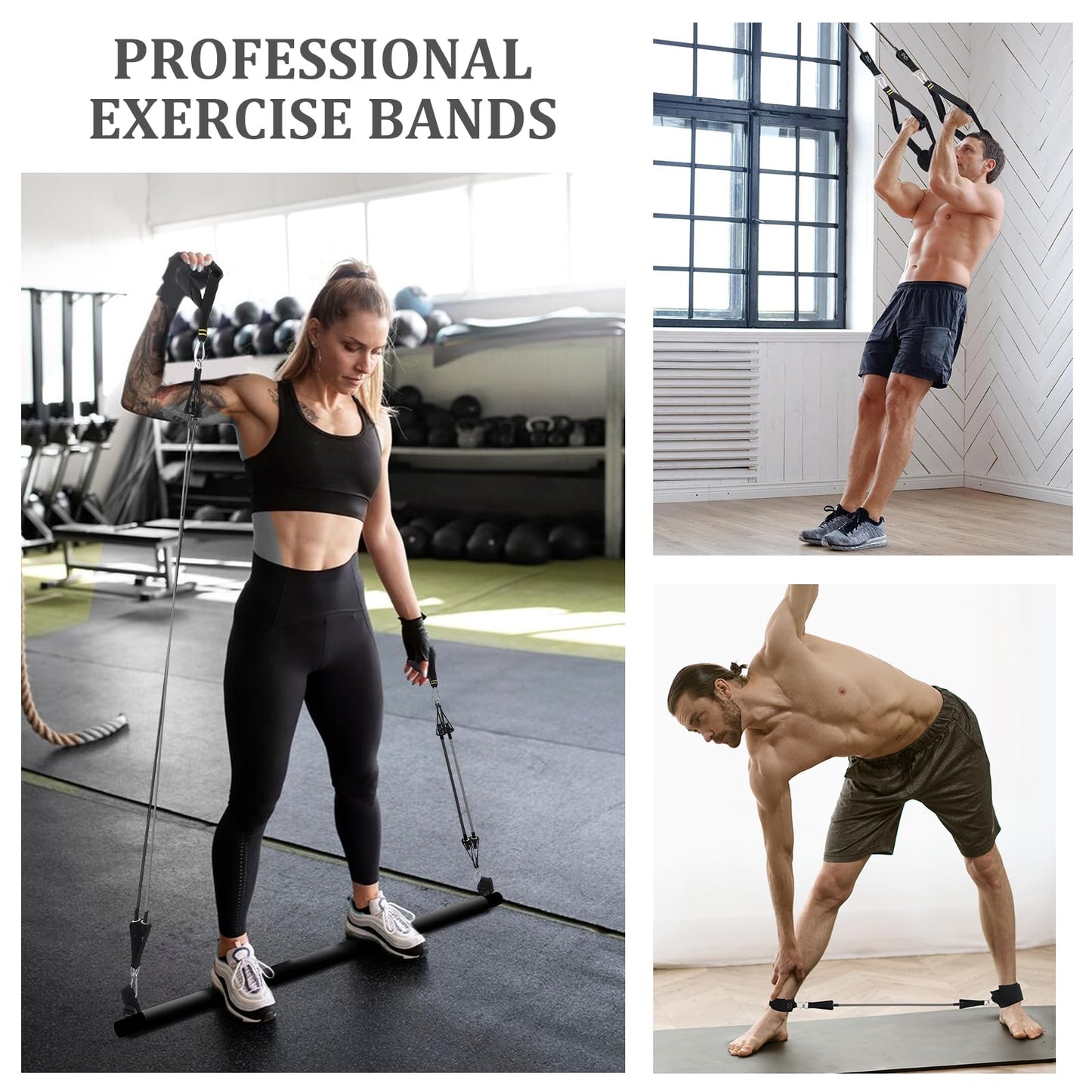 Pilates Bar Kit with 3 Set Resistance Bands, Multifunctional Pilates Workout Equipment for Women Men, Exercise Bands Set for Home Gym Fitness Yoga Strength Training