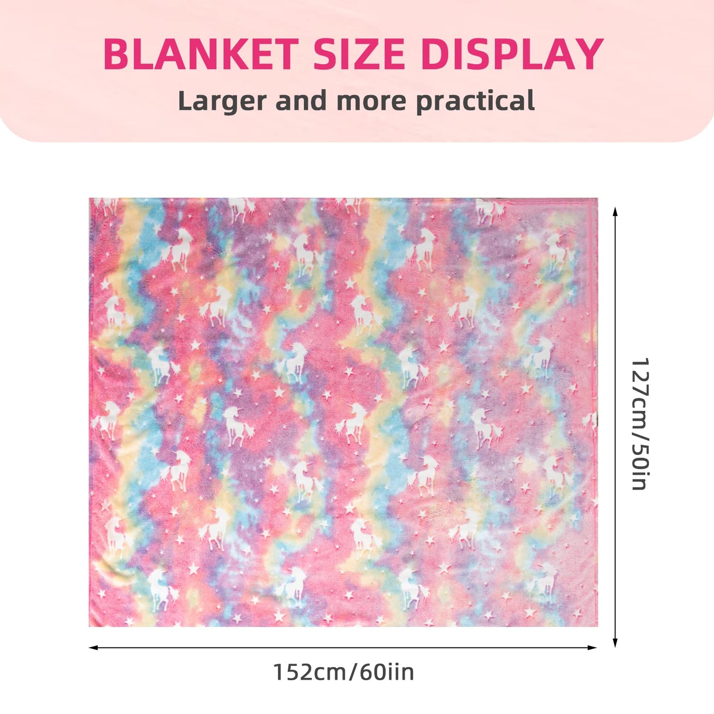 GOSALISU Glow in The Dark Blanket Unicorns, 50 x60 inch Luminous Blanket for 3 4 5 6 7 8 9 10 Year Old Girl Boy Gifts, Flannel Kids Throw Blankets for Christmas Birthday