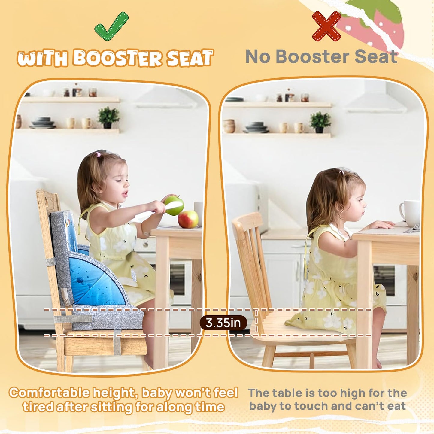 Toddler Booster Seat, Portable Baby Booster for Dining Table, Travel Toddler Chair with Adjustable Straps, Lightweight, Compact Design, Easy to Clean (Blue)