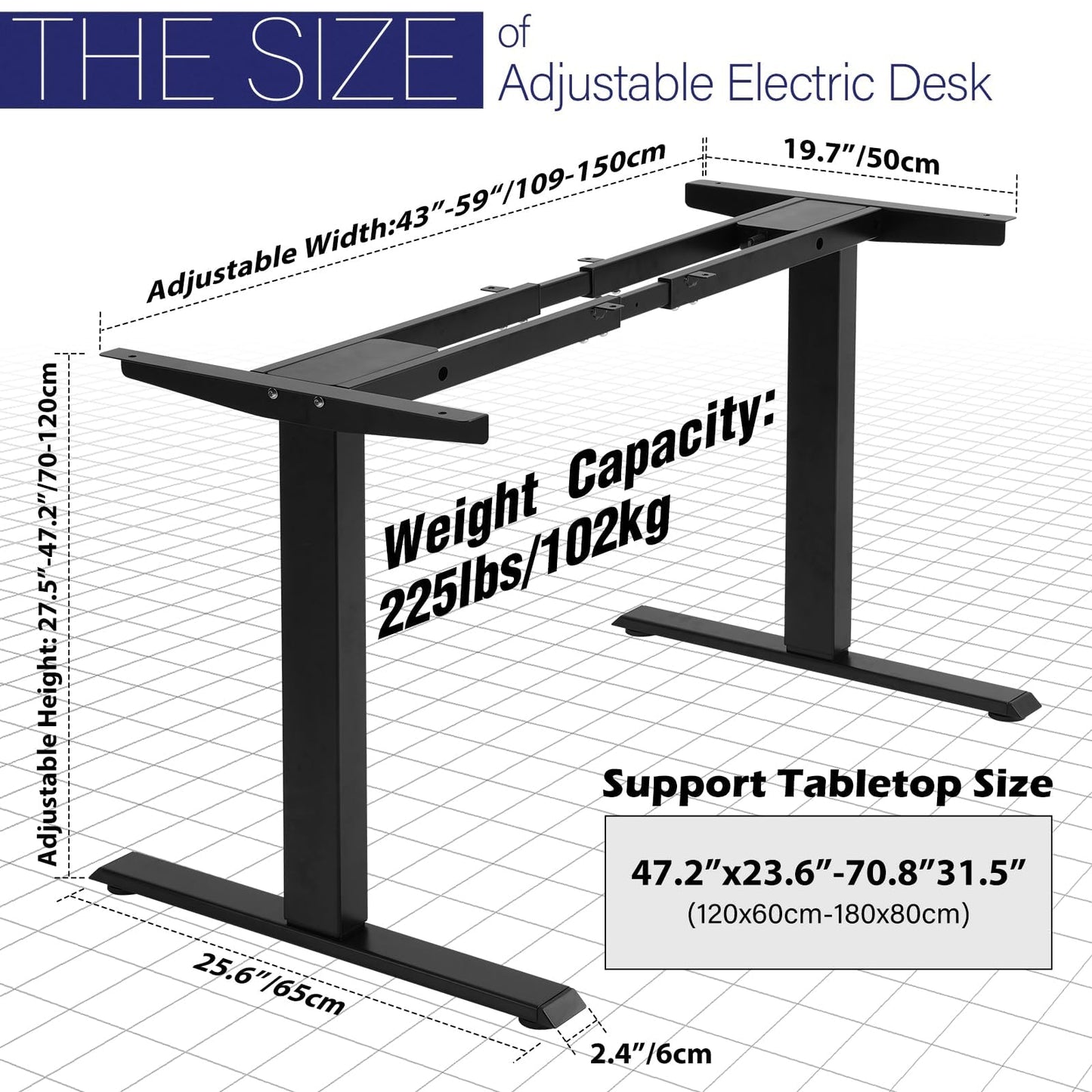 TOPSKY Dual Motor Electric Adjustable Standing for up to 70.8”x31.5” Table Tops, 225 lbs Weight Capacity, Computer Desk for Home and Office (Black Frame only)