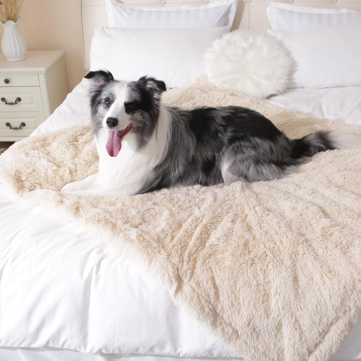 gogobunny Waterproof Dog Blanket for Large Dogs, Cats, Puppy, Reversible Faux Fur Pet Throw Blanket, Washable, Calming Furniture Protection for Sofa Bed (60x80 Inch (Pack of 1), Beige)