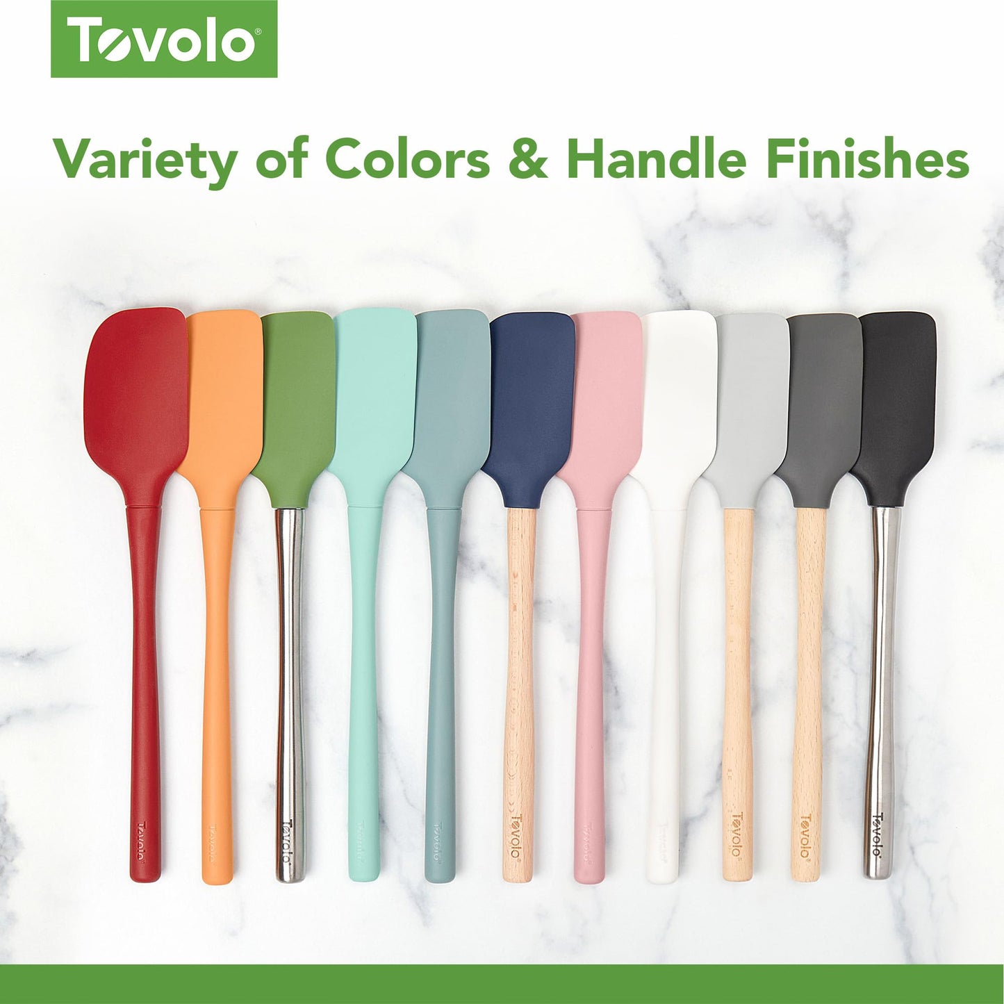 Tovolo 5-Piece Silicone and Wooden Handle Utensil Set (Black): Spatula, Spoonula, Jar Scraper, Mini Spatula, and Mini Spoonula