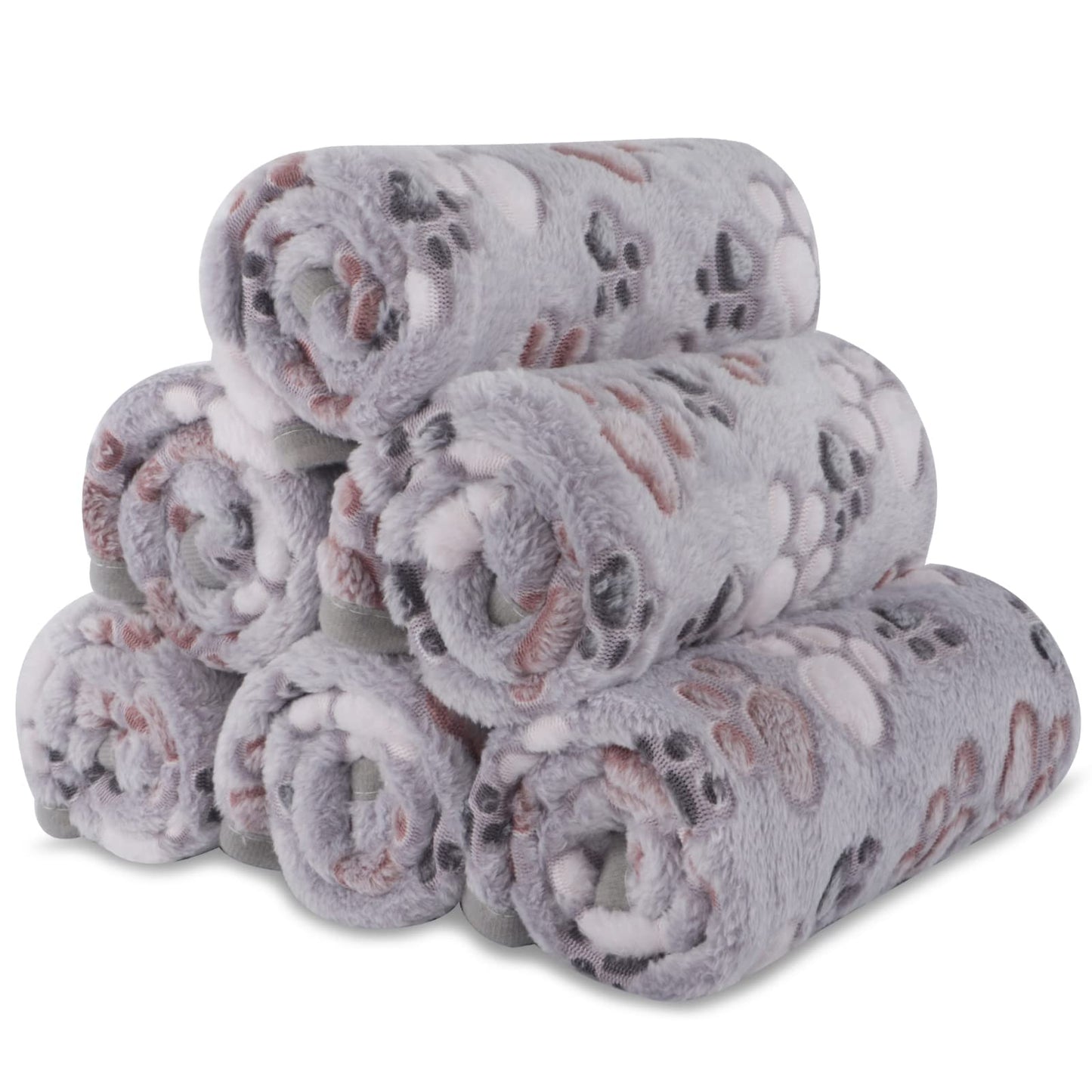 BVAGSS 6 Pack Small Dog Blanket, Super Soft Warm Pet Cover Blankets, Paw Print Puppy Fleece Flannel Blanket for Small Medium Dogs and Cats MW003