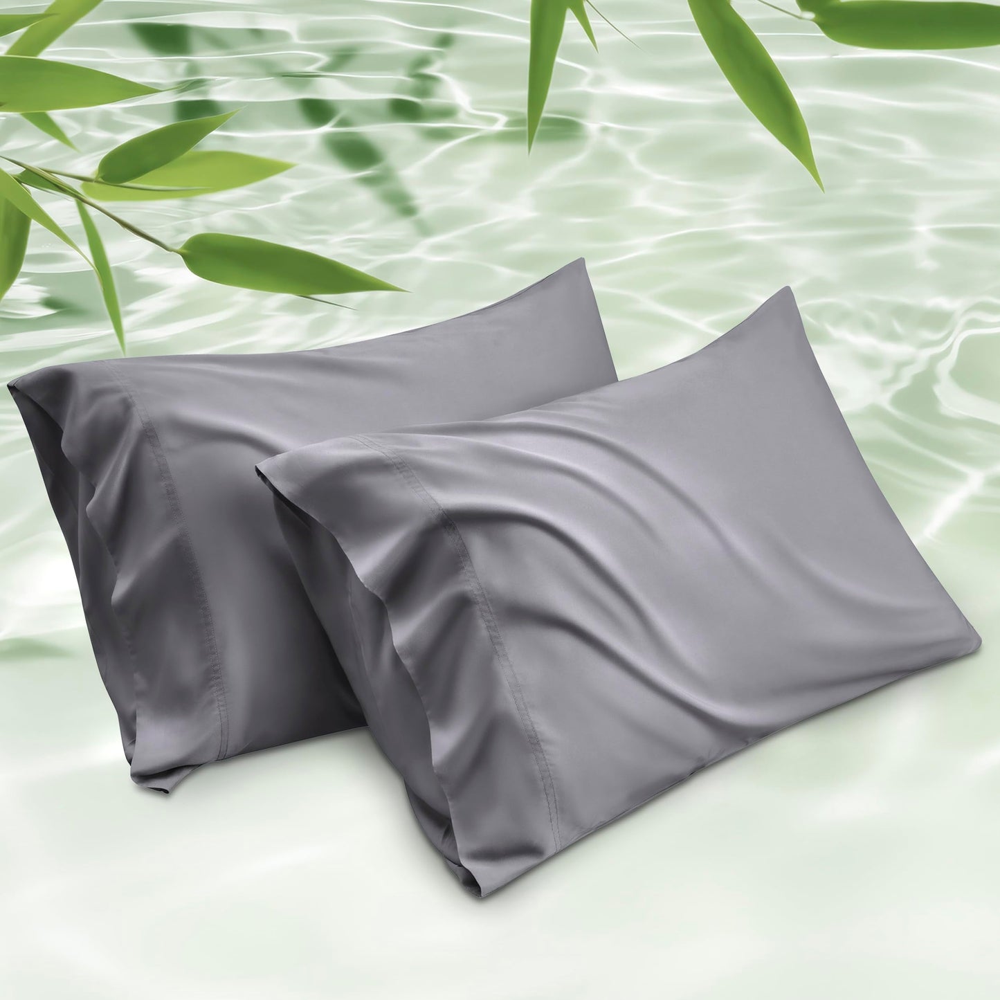 Bedsure Cooling Pillow Cases Standard Size 2 Pack, Rayon Derived from Bamboo Cooling Pillowcase for Hot Sleepers, Cool Pillow Covers with Envelope Closure for Women Men, Dark Grey, 20x26 Inches