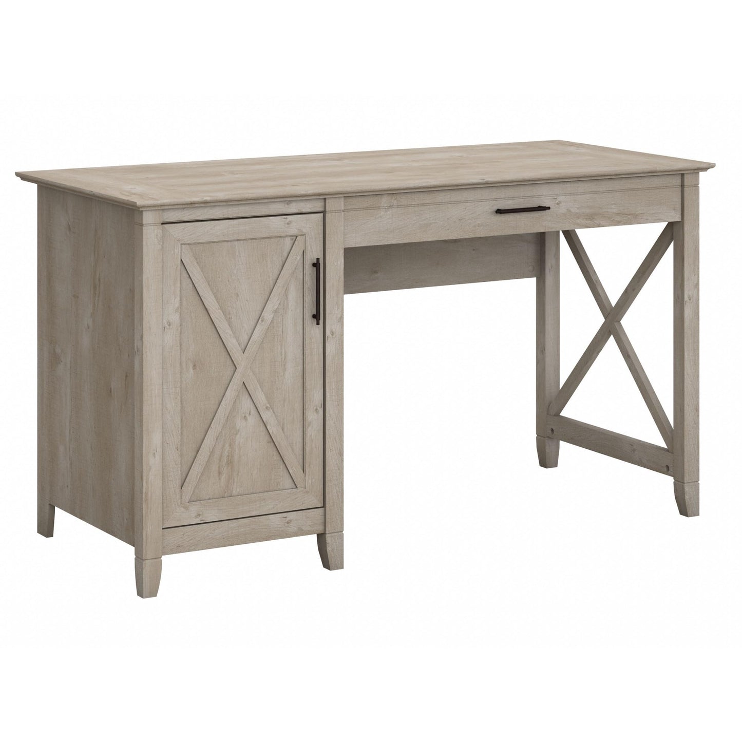 Bush Furniture Key West Computer Desk Farmhouse PC Table for Home Office, 54W w/Storage, Washed Gray