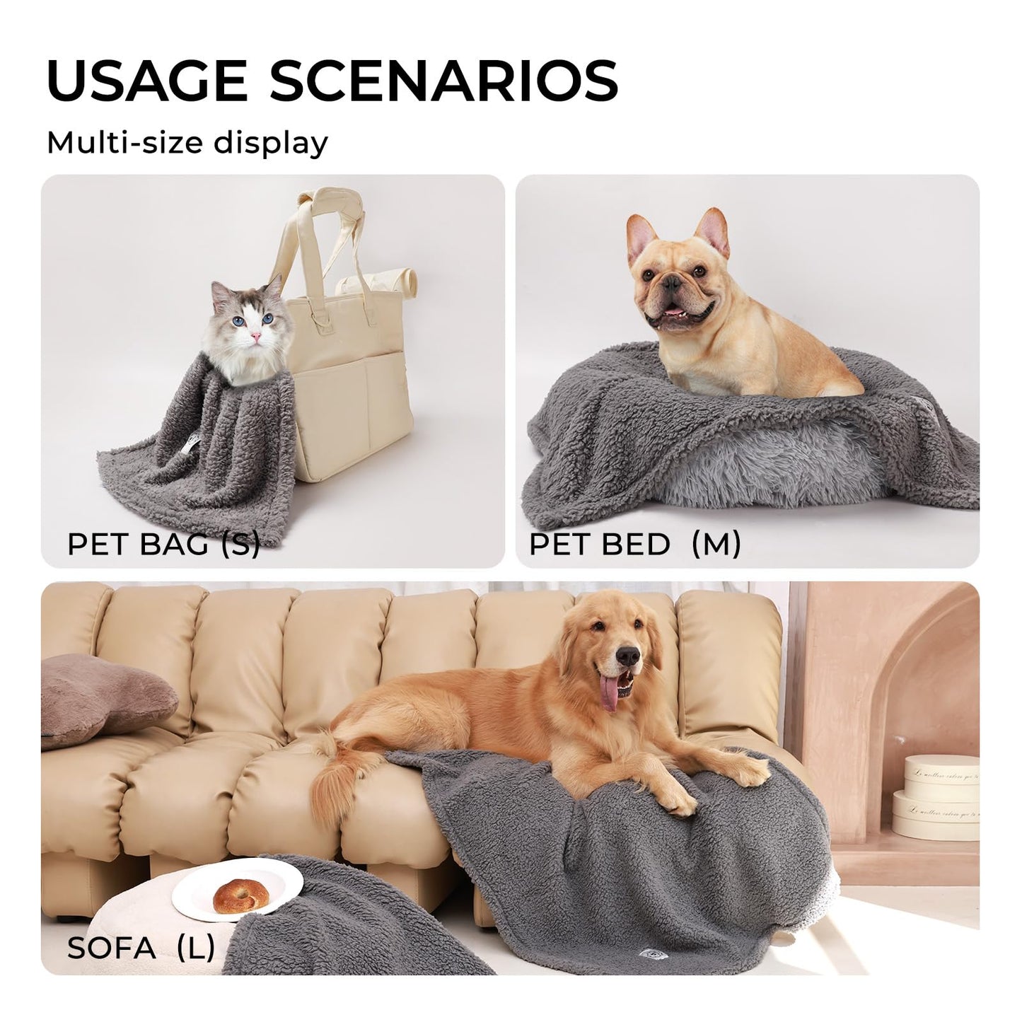 1 Pack 3 Calming Blankets Fluffy Premium Fleece Pet Blanket Soft Sherpa Throw for Dog Puppy Cat Grey Small (23" x16'')