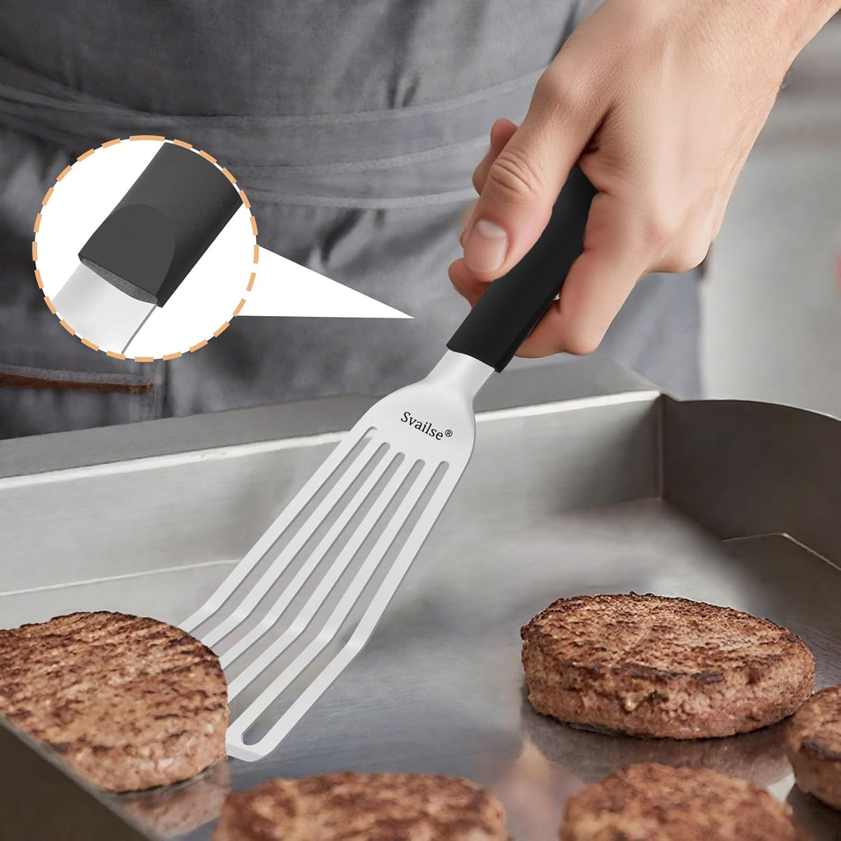Fish Spatula Stainless Steel, Metal Spatula for Cast Iron Skillet, Slotted Turner with Silicone Handle for Cooking, Grilling, Flipping, Egg, Cookie, Pancake and Burger (Small, 11.7 Inch)