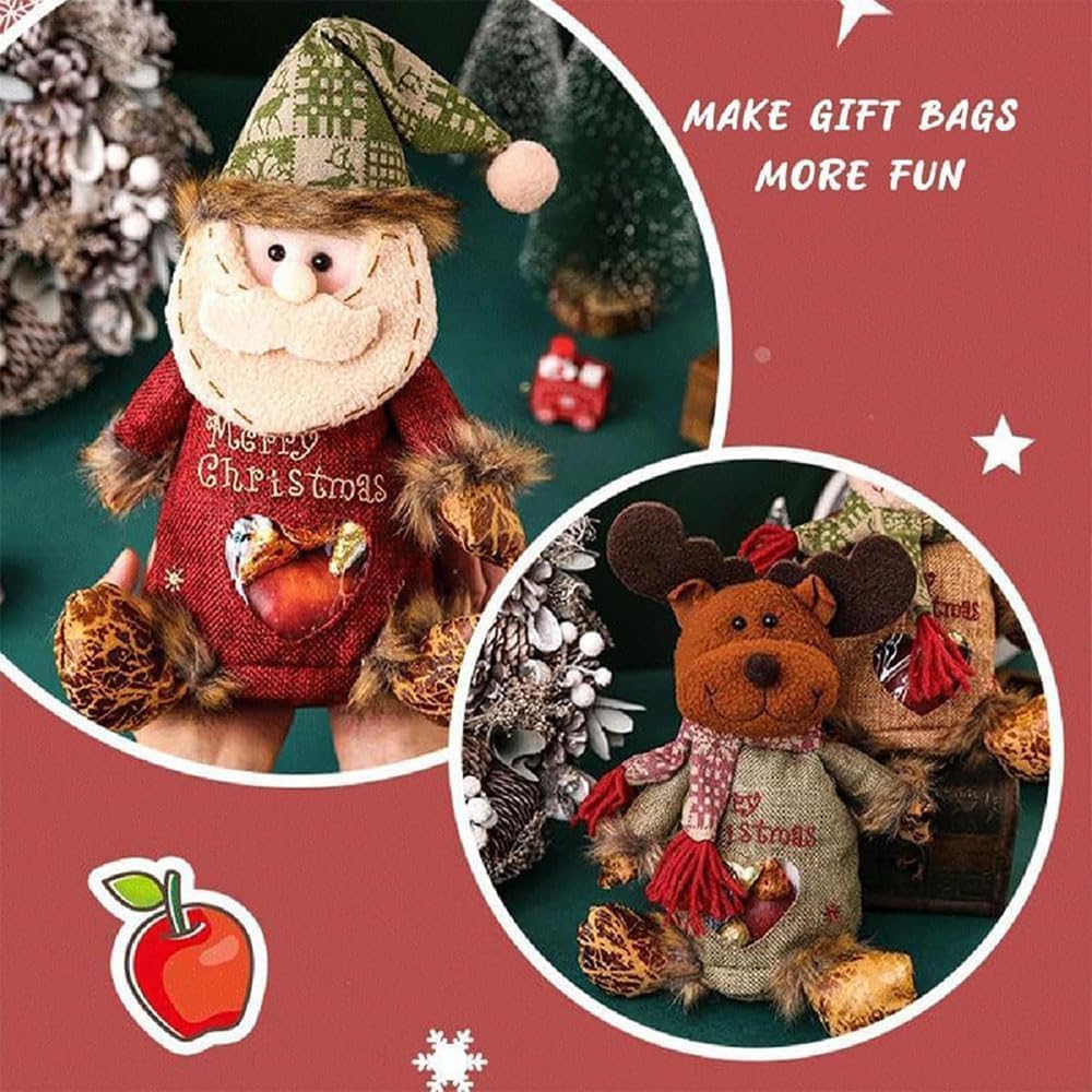 Nebulunch Christmas Gift Bags Zipper Design, 2026 New Christmas Zipper Gift Bags, Large Fabric Gifts Bags, Reusable Christma Bags With Santa Snowman Style For Presents Candy Fruit (3 PCS)