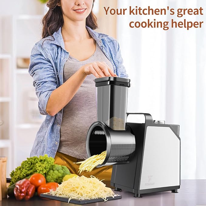 Electric Cheese Grater and Vegetable Slicer, 250W, 5-in-1 Kitchen salad chopper Food Processor with One-Touch Control