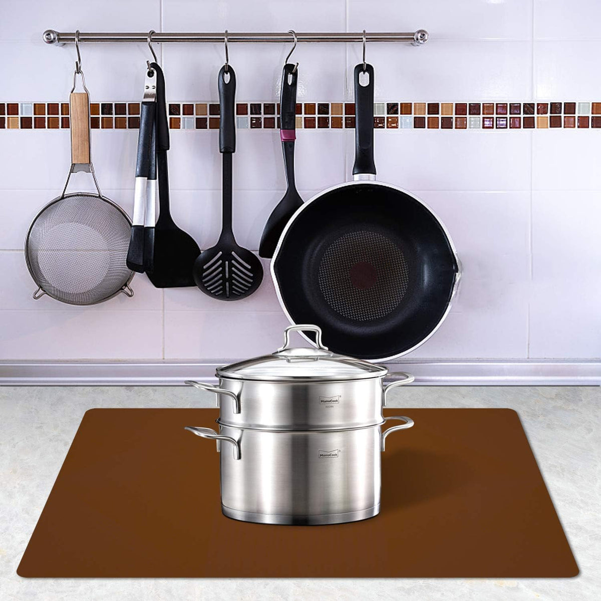 Silicone Placemats, Food-Grade Non-Slip Waterproof, Dining, Stain Resistant, Countertop Protector, Kitchen Counter Mat, Heat Resistant, Baking mat Dishwasher Safe (23.6"×15.7"-2pack, Coffee)
