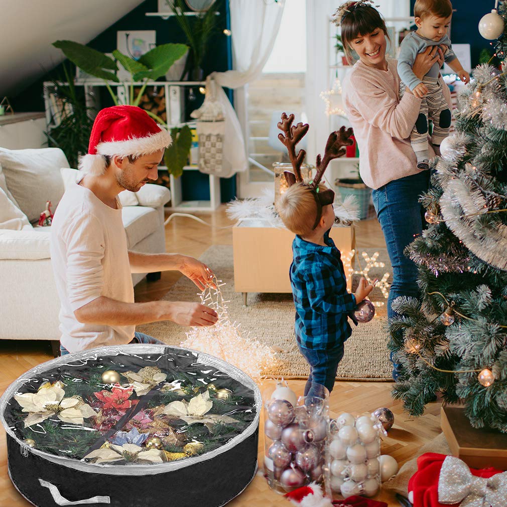 Primode Wreath Storage Bag 30" | Garland Wreaths Container with Clear Window for Easy Xmas Holiday Storage | Durable 600D Oxford Material