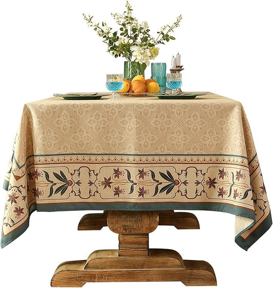 patdrea Designer French Small Rectangular Tablecloth,Beige Anti-Wrinkle Durable Floral Farmhouse Table Cloth,Decor Tables Covers for Kitchen Dining,Tea Party,Christmas,Thanksgiving,55"x71"-Fram