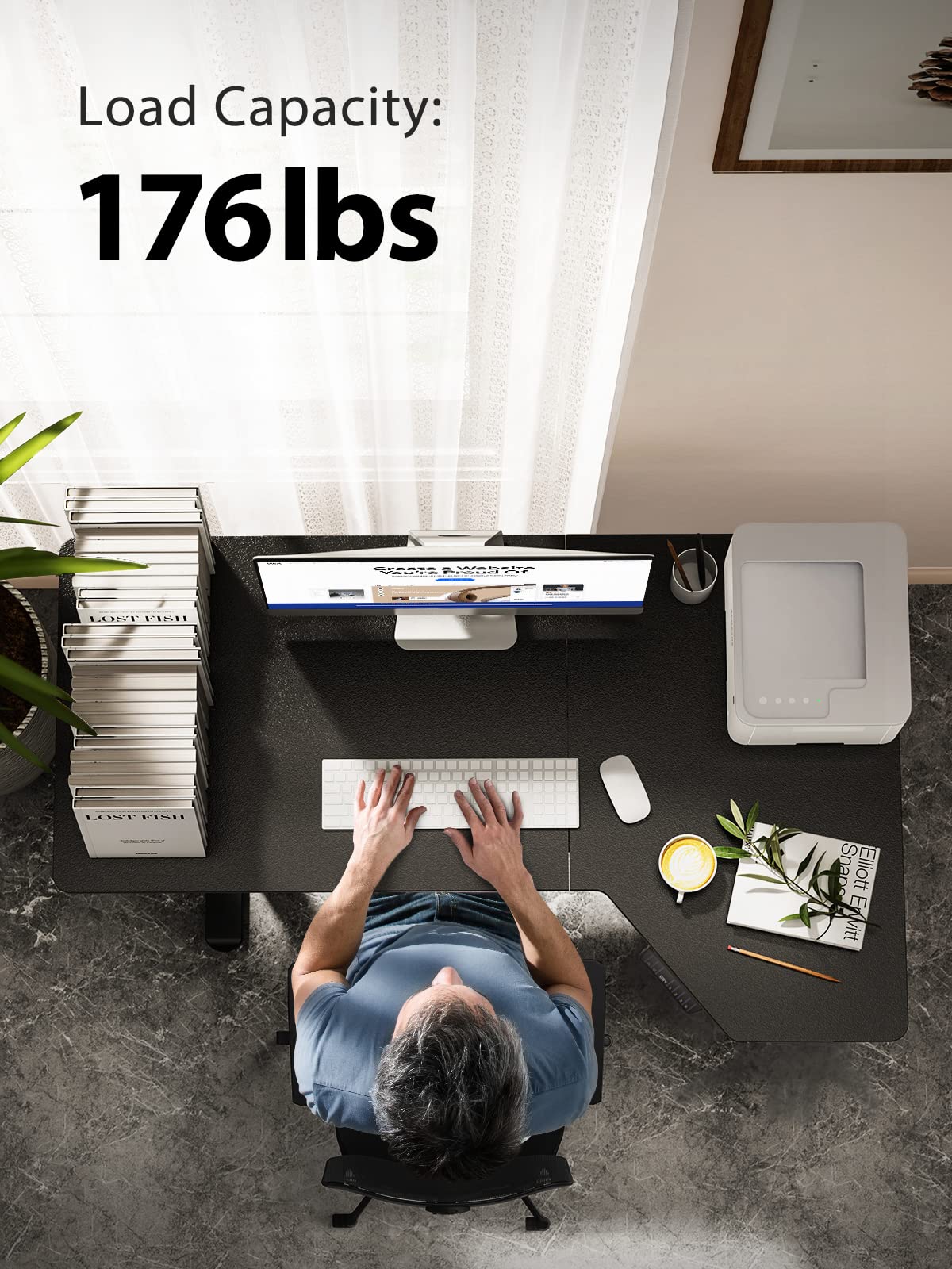 Totnz Electric Standing Desk, Height Adjustable Sit Stand up Desk, L-Shaped Memory Home Office Desk With Hook, 55 x 34 inch, Black