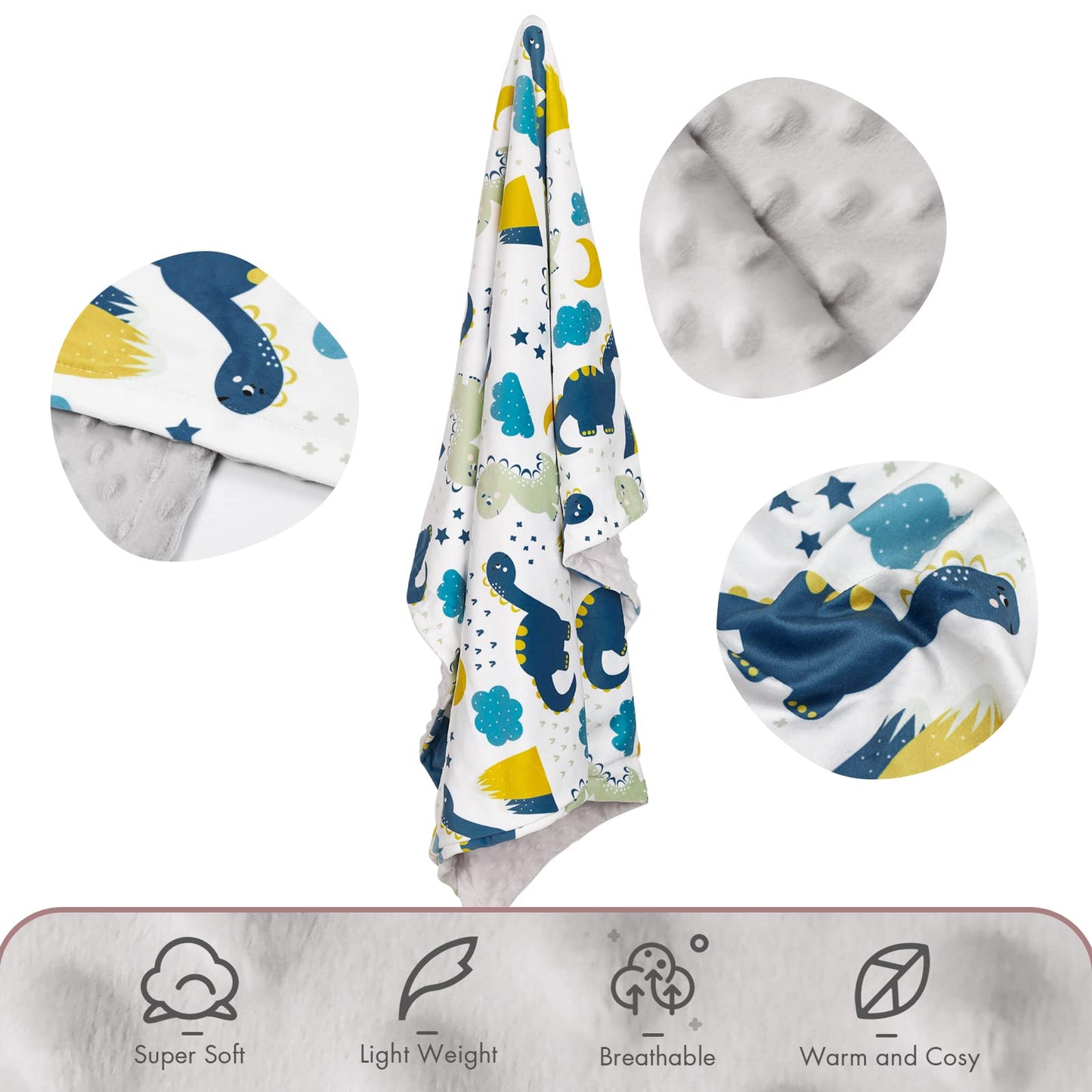 Soarwg Kids Baby Blanket Unisex Newborn, Super Soft Comfy Dinosaur Blanket, for Toddler Baby Nursery Bed Blankets Stroller Crib Shower Gifts, 30 x 40 Inch