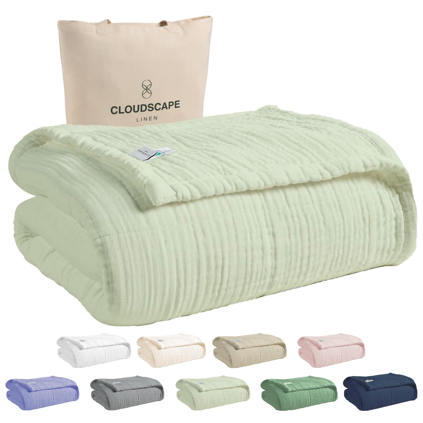 Soft 4 Layer Muslin Cotton Blankets Queen Size for Bed, 100% Cotton Blanket for All Season, Pre-Washed Gauze, Best Summer Blanket, 92x92, Seafoam Green