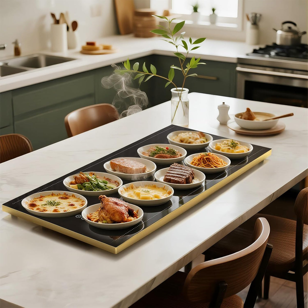 Electric Warming Tray for Buffet, Heats to 100°C in 8s, 11 Temp Settings 40–140°C, Touch Control, 24H Timer, Thermostat and Full Surface Heating, Food Warmer for Parties & Home (Extra Long 32"x18")