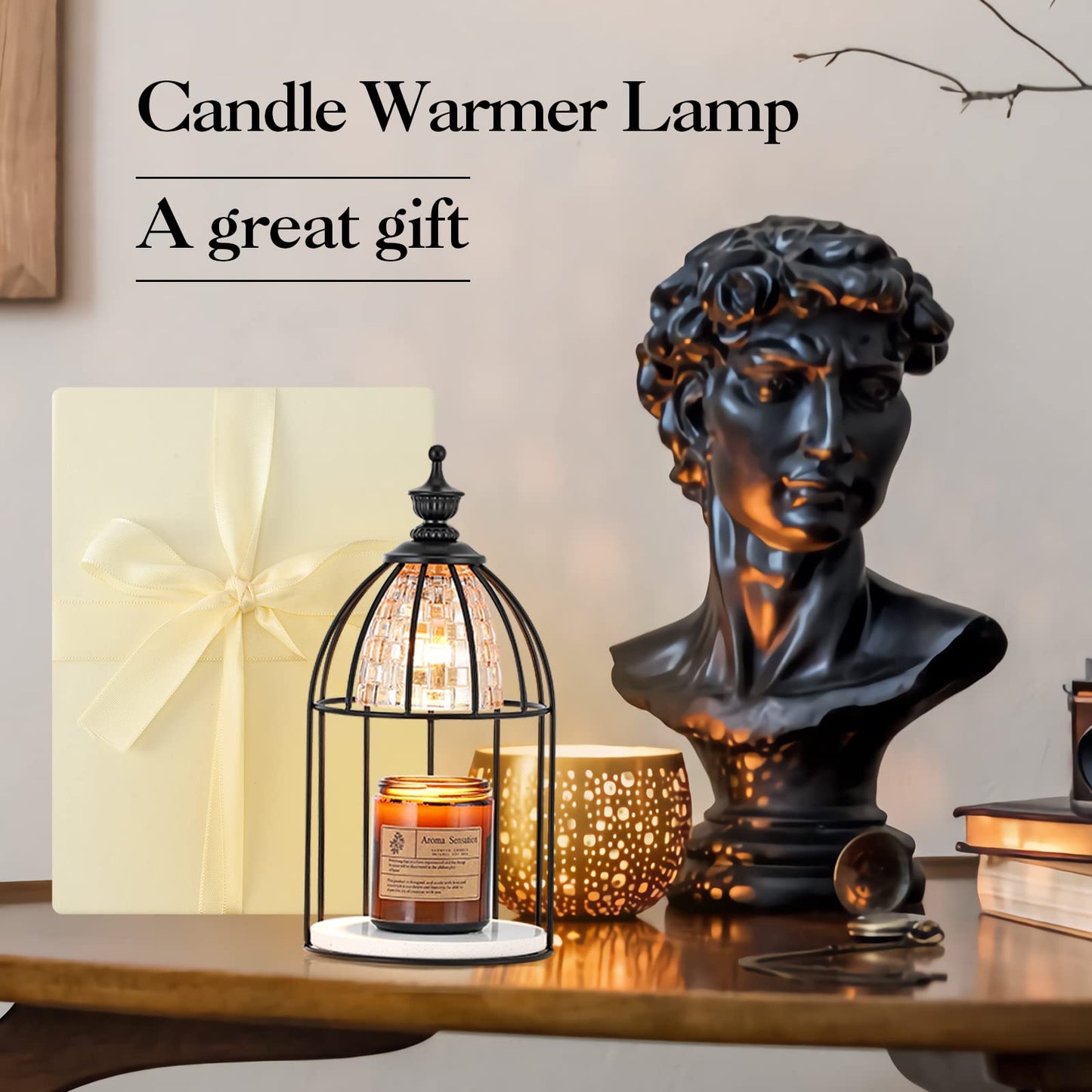 Swokazoe Candle Warmer Lamp for Top-Down Candle Melting, Vintage Aromatherapy Wax Melting lamp,Night Lamp (Black)