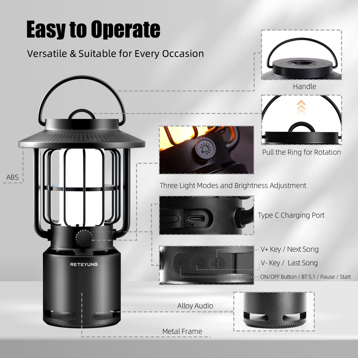 RETEYUNG Outdoor Speakers Bluetooth Waterproof Patio,10W Wireless Portable LED Flame Light Speaker with Torch Atmosphere for Patio/Yard/Party/Camping Black,Gifts for Men Women Dads Moms(2 Pcs)