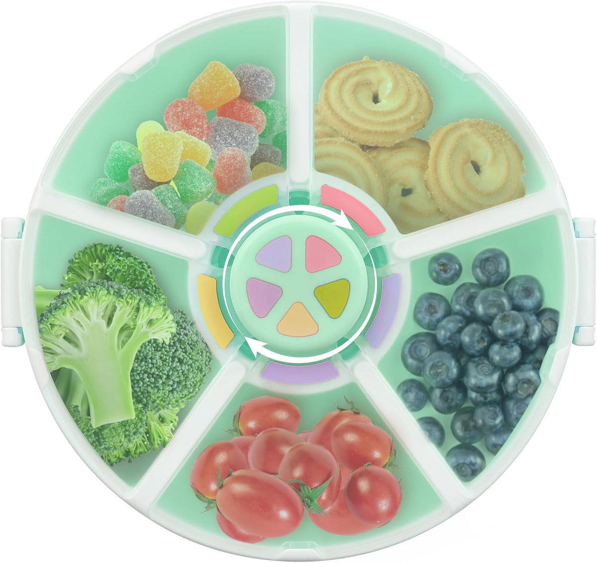 Kids Snack Spinner – Reusable Snack Container with 5 Compartments & Lid, BPA/PVC-Free, Dishwasher Safe, Perfect for Travel, School Lunches & On-the-Go Snacking, Green