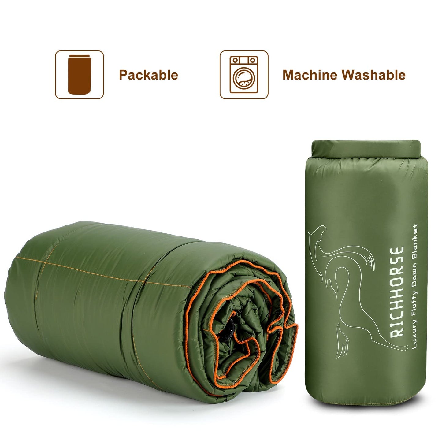 RICHHORSE Down Camping Blanket - Camp Blanket, Lightweight, Packable, Puffy, Wearable, Water Resistant, Backpacking Quilt for Outdoor Camping, Travel and Hiking