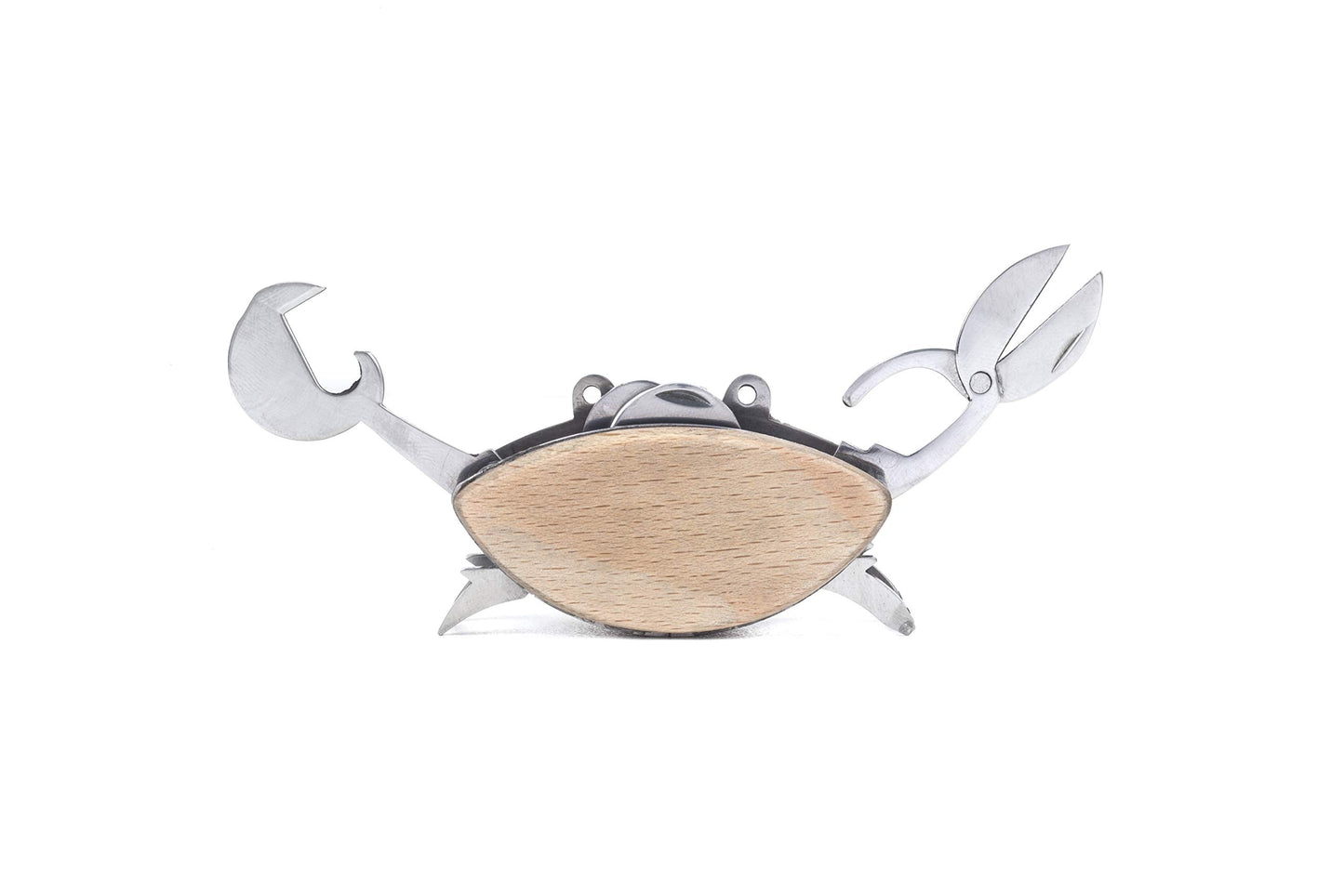 Kikkerland Stainless Steel Beechwood Crab Compact EDC Multi Tool - 6 Tools