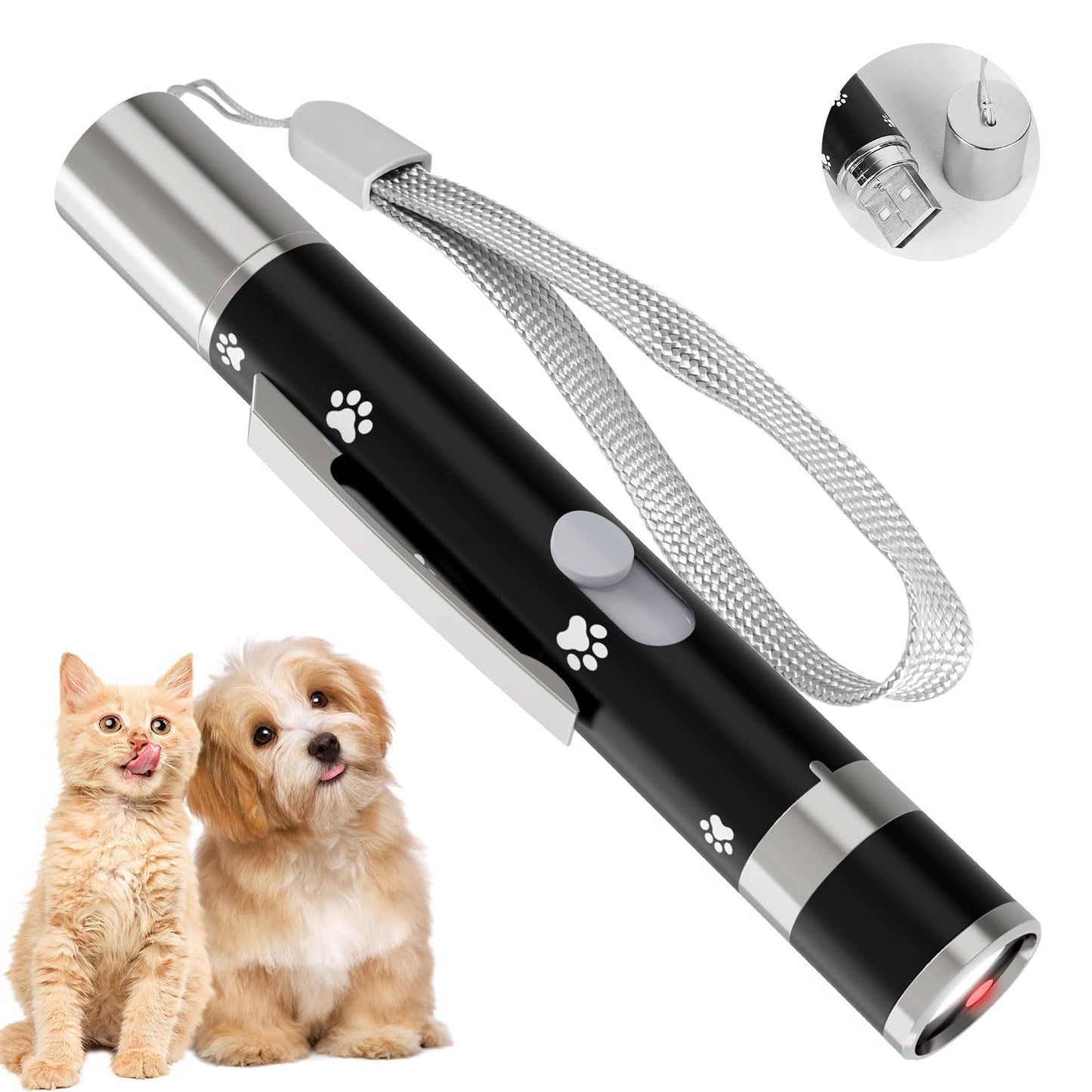 OUMSIS Cat Toys, USB Rechargeable Interactive Cat Mouse Toys, 3 Light Modes & 5 Adjustable Patterns, Portable Kitten Toy for Indoor Cats & Dogs, Training & Exercise Fun