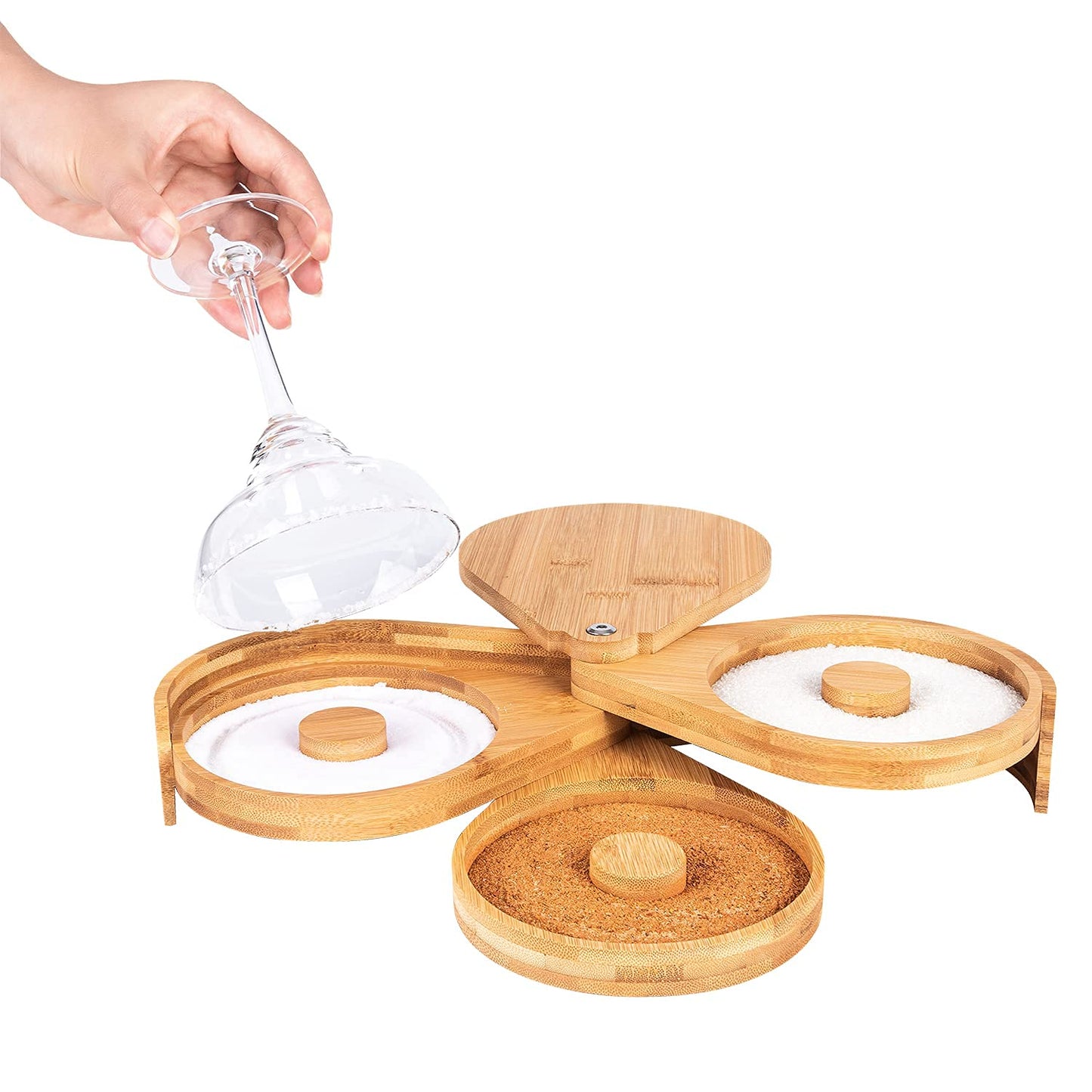 Jillmo Margarita Salt Rimmer Set Bamboo 3-Ties Cocktail Glass Rimmer, Party Bar Accessories (Sponge NOT INCLUDED)