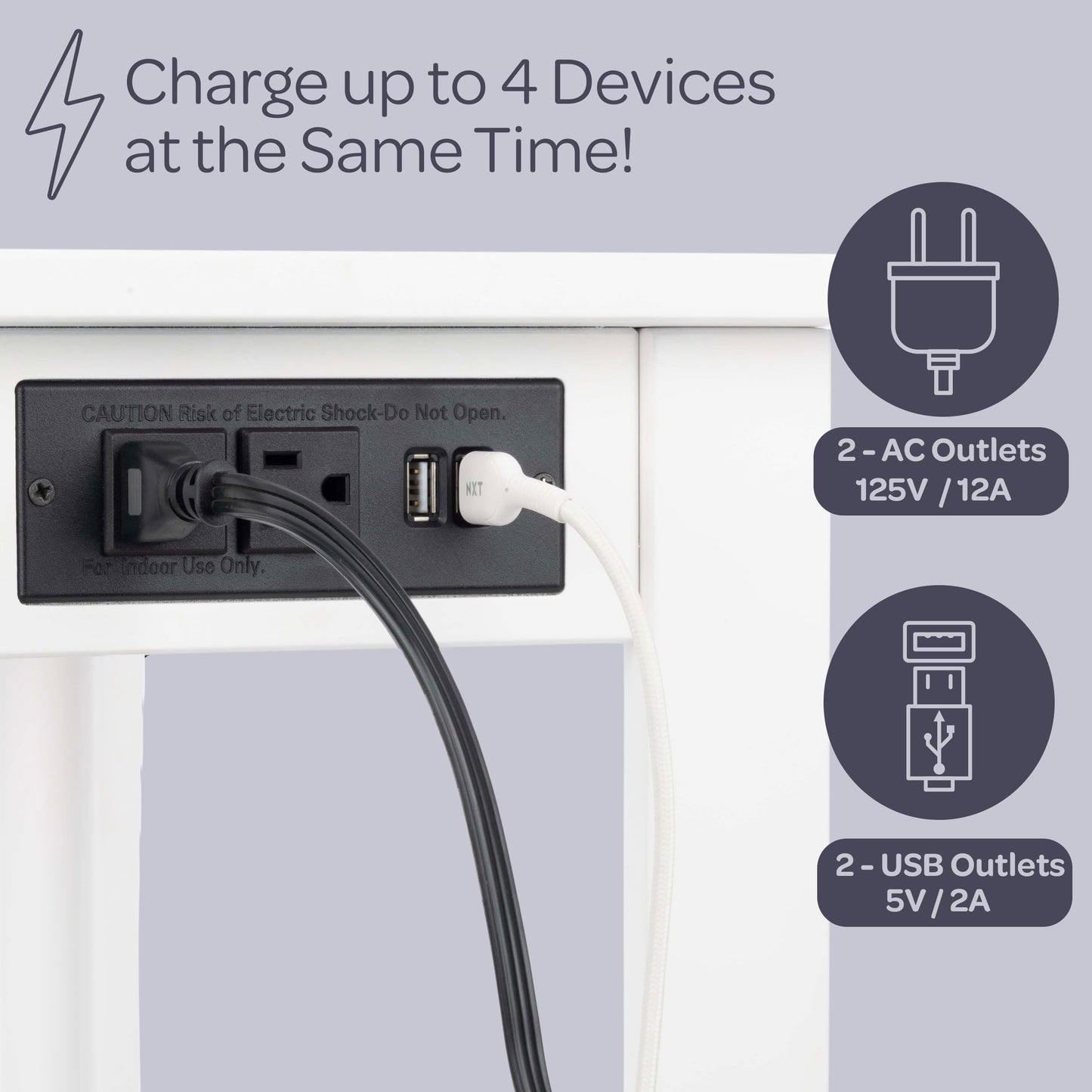 Lavish Home Narrow Side Table with Charging Station - Small End Table with 2 USB Ports, 2 Power Outlets, and Storage Shelf - Slim Nightstand for Living Room, Bedroom, or Small Spaces (White)