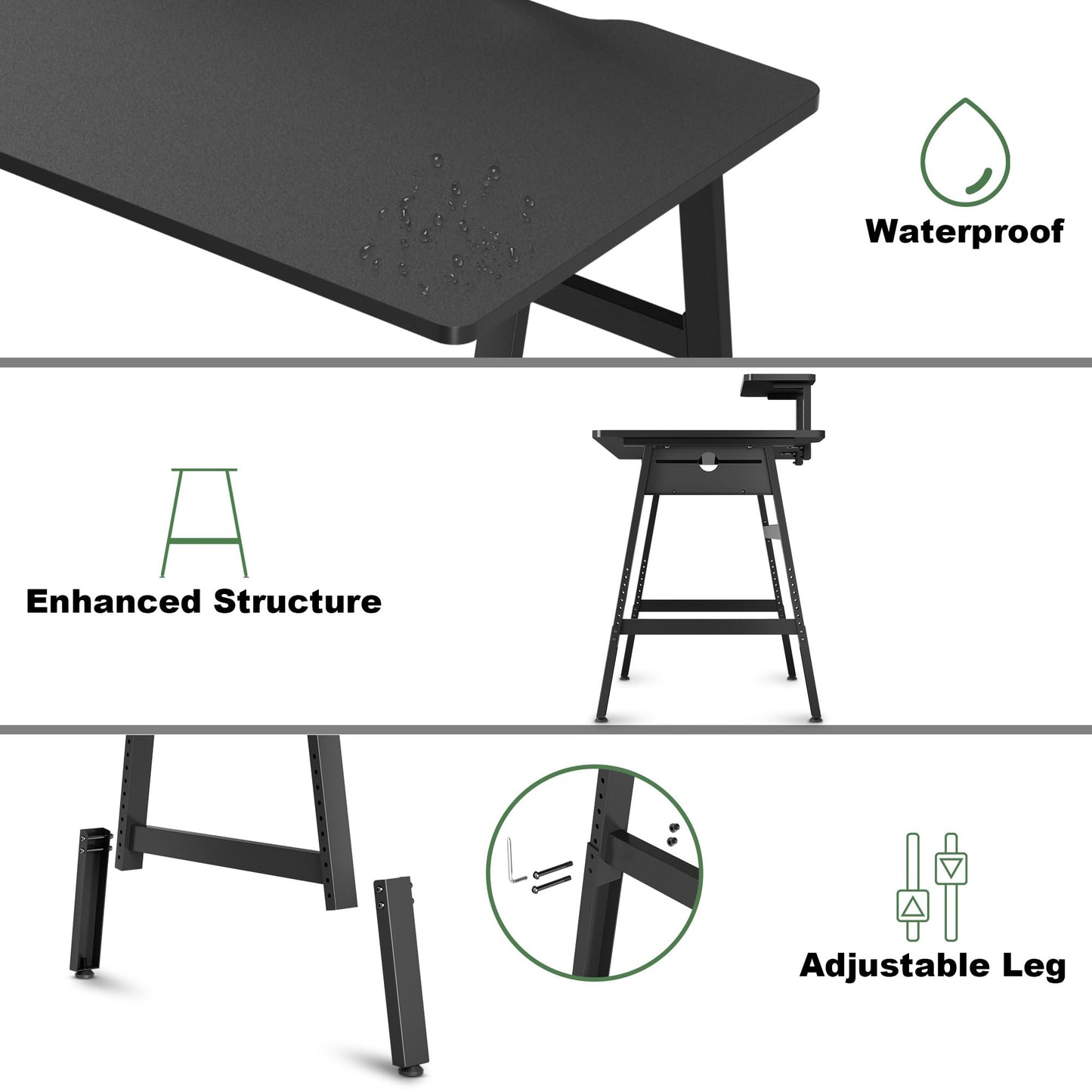 UPGRAVITY Height Adjustable Computer Desk - 47" Gaming Desk, Small Home Office Desk with Monitor Stand, Modern Simple Table Study Writing Work, Living Room Home Bedroom PC Table, Metal Frame, Black