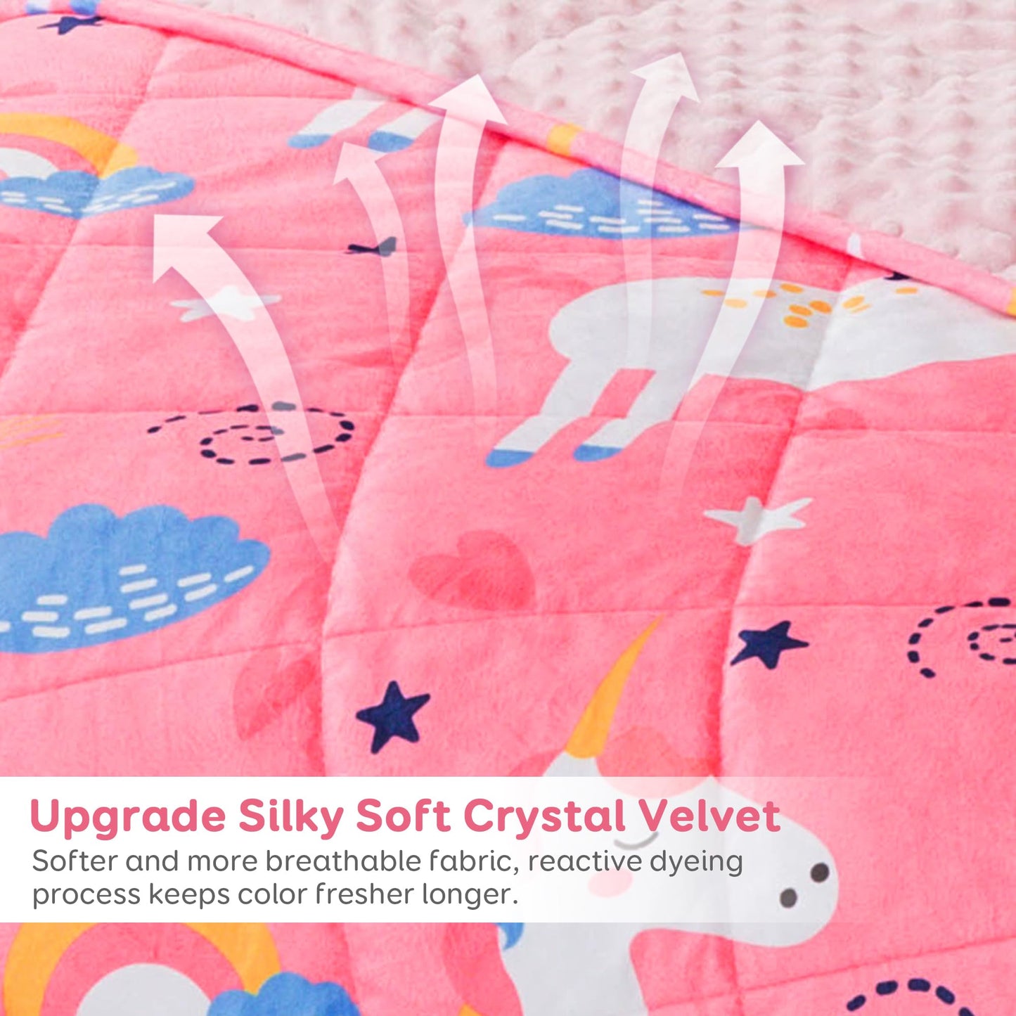 Sivio Minky Dotted Weighted Blanket 3lbs, Super Soft Crystal Velvet Reversible Heavy Blanket with Cute Cartoon Patterns, 36x48 Inch, Pink Unicorn