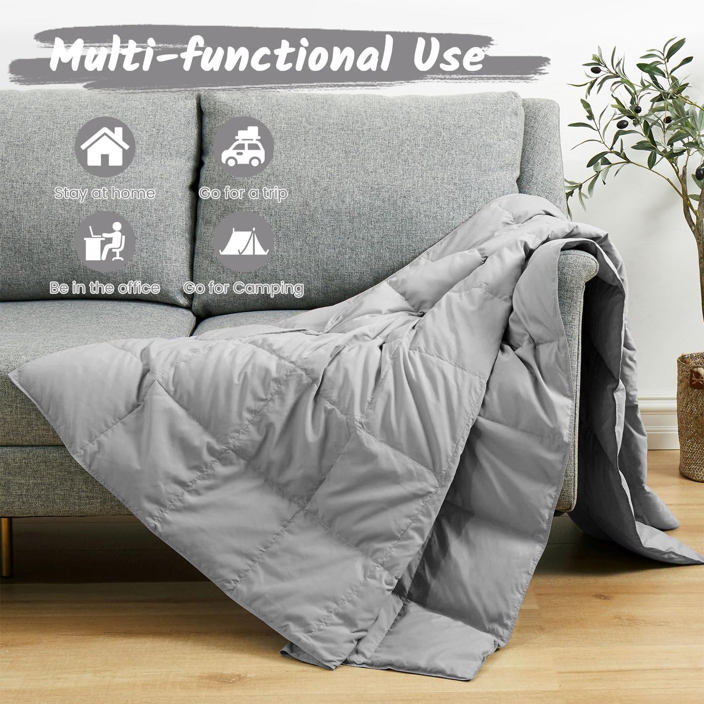 Dreamhood Down Throw Blanket Lightweight Throw Blanket Feather Down Fiber Throw for Couch, Soft Breathable Microfiber Fabric Small for Indoor and Outdoor Use, 50"X70", Alloy Gray