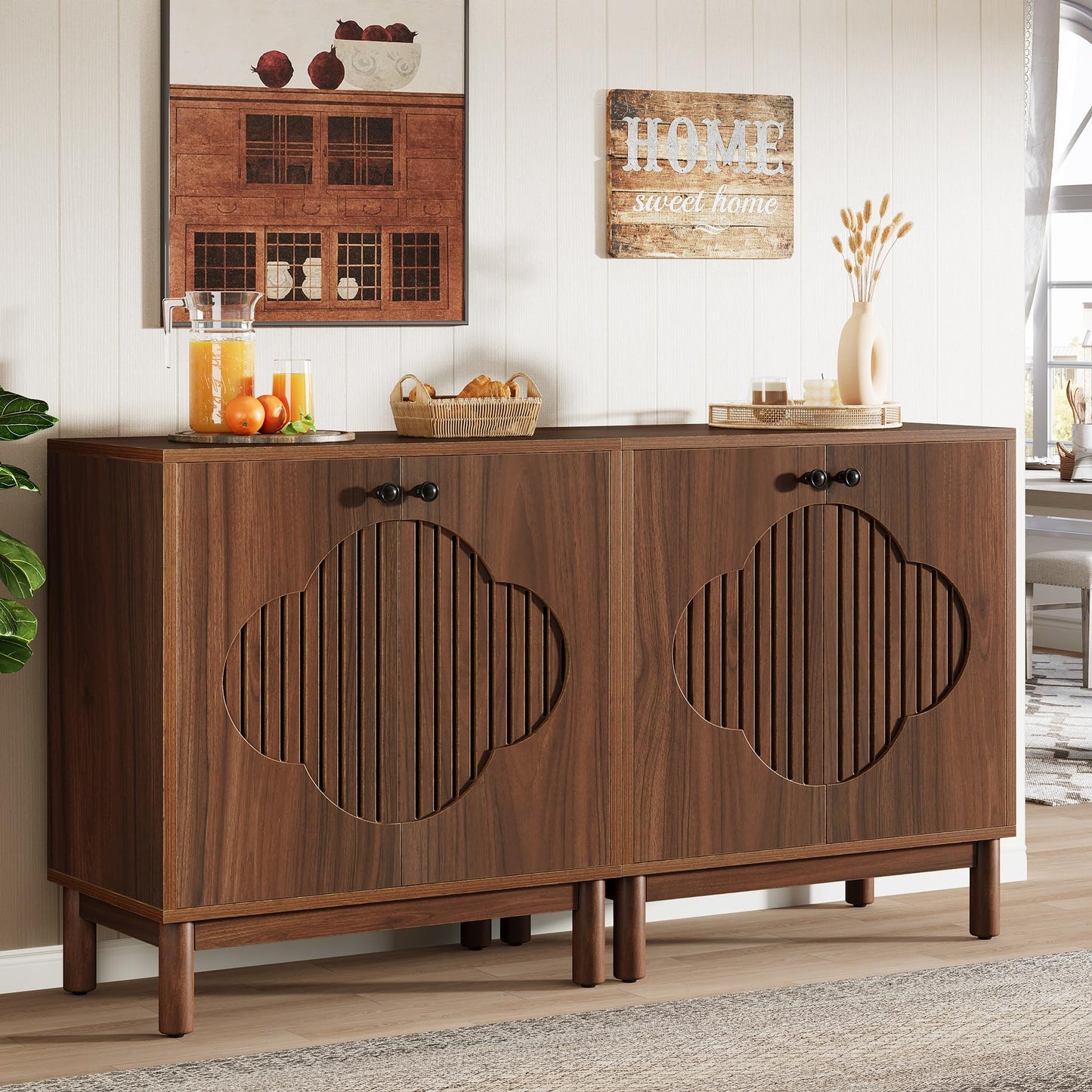 Tribesigns Sideboard Buffet Cabinet, 55" Storage Cabinet with Shelves and Doors, Modern Credenzas for Kitchen, Living Room, Dining Room, Rustic Walnut