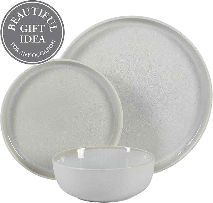 Gibson Elite Tahoe Sunset 12 Piece Stoneware Reactive Glaze (Service for 4) Ceramic Plates and Bowls Dinnerware Set - Cream White