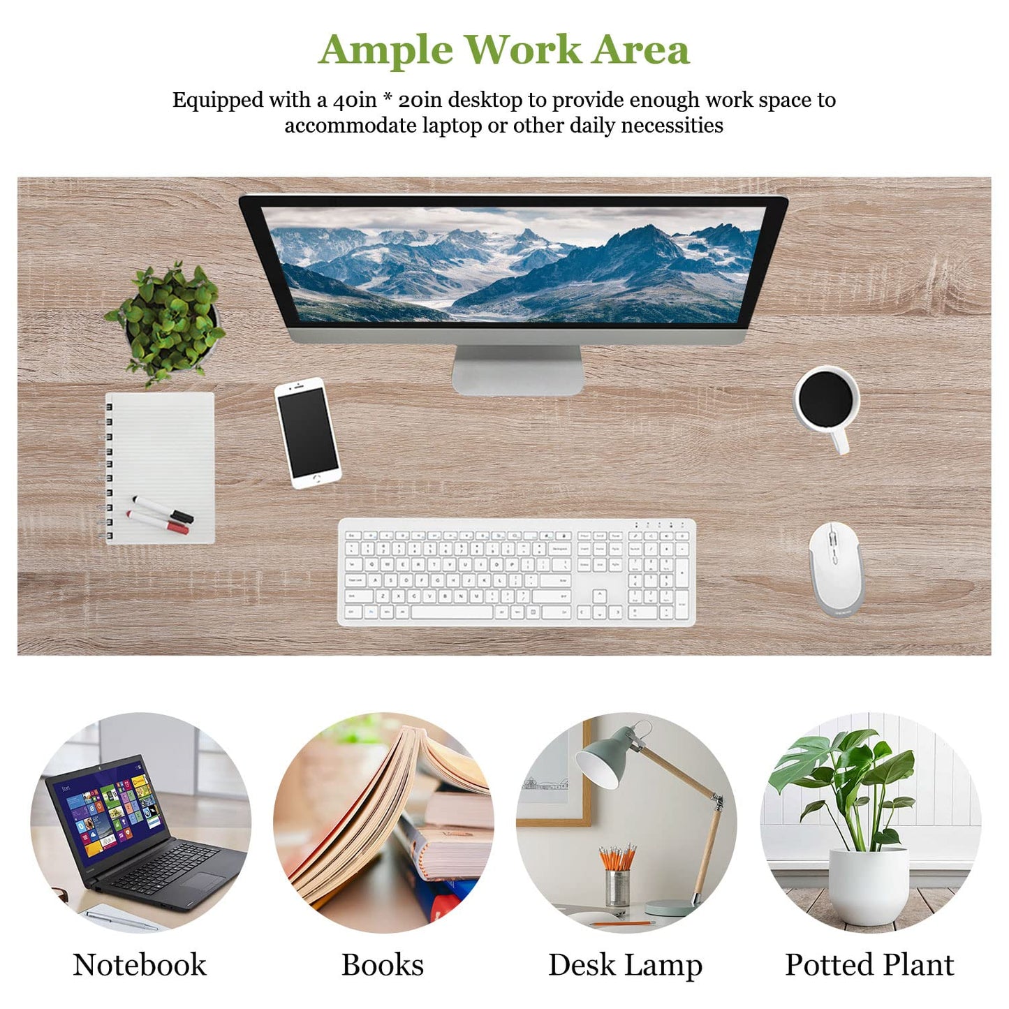 PayLessHere 32/39/47 inch Computer Desk Study Writing Table, Adjustable feet, Modern Furniture for Home Office (1, Nature, 39 inch)